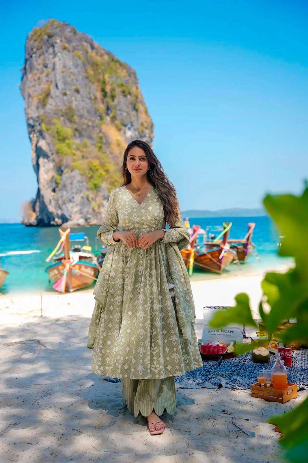 TF-306 SU PURE MUSLIN ANGRAKHA STYLE KURTI DIGITAL PRINT WITH HALF INNER 