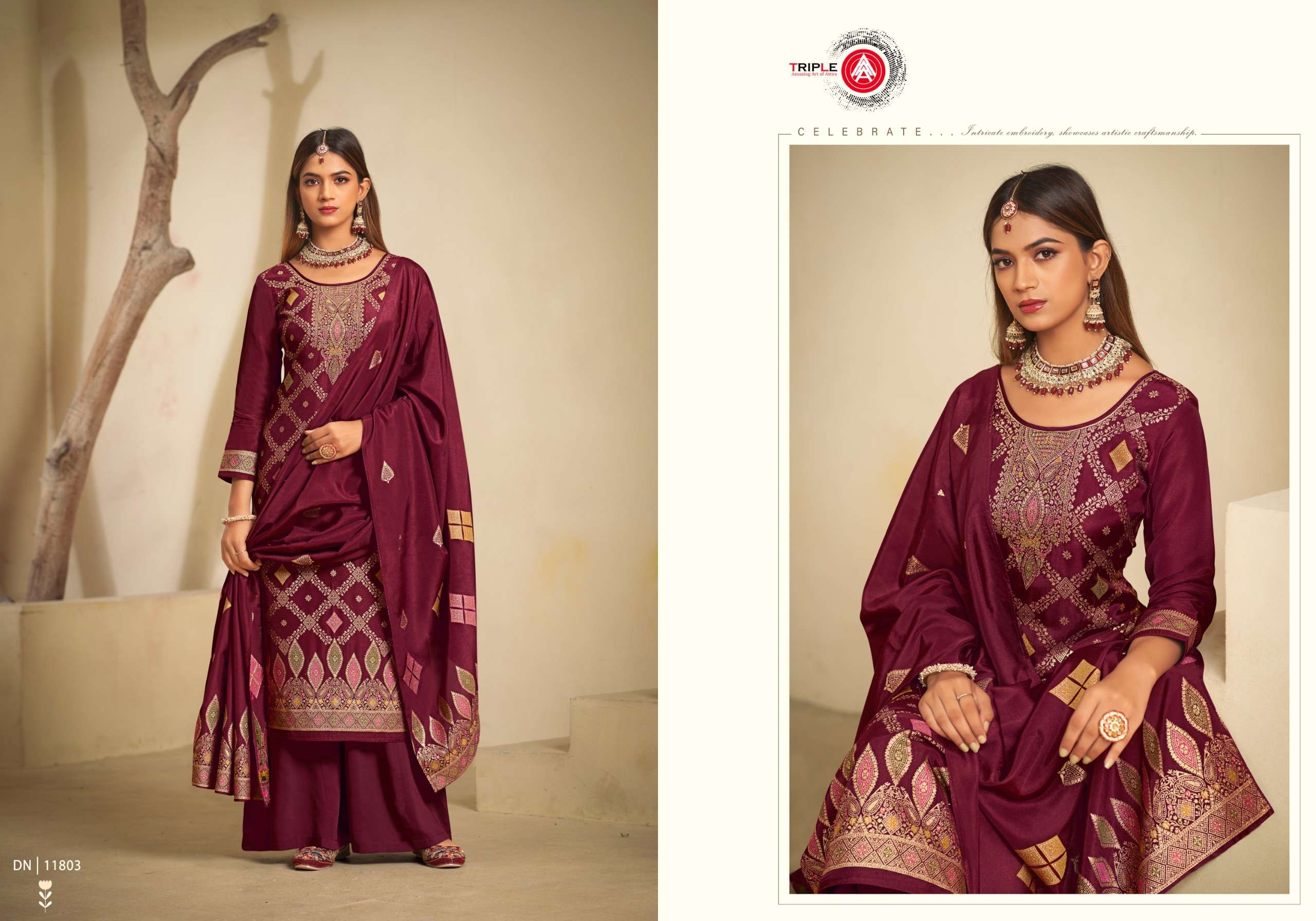 TRIPLE A LAUNCHED CRED PURE VISCOSE RUSSIAN SILK KURTI PANT WITH DUPATTA 