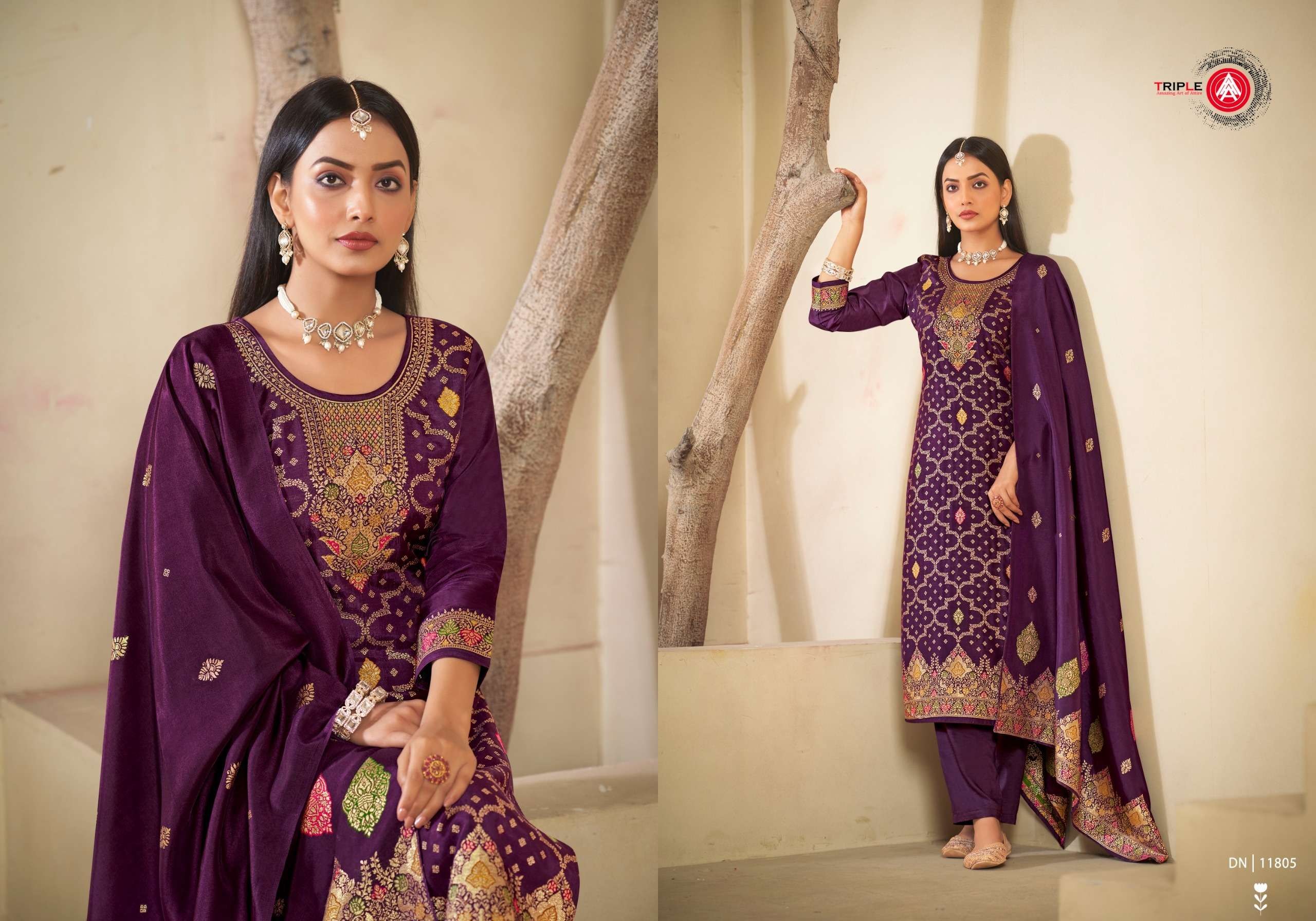 TRIPLE A LAUNCHED CRED PURE VISCOSE RUSSIAN SILK KURTI PANT WITH DUPATTA 