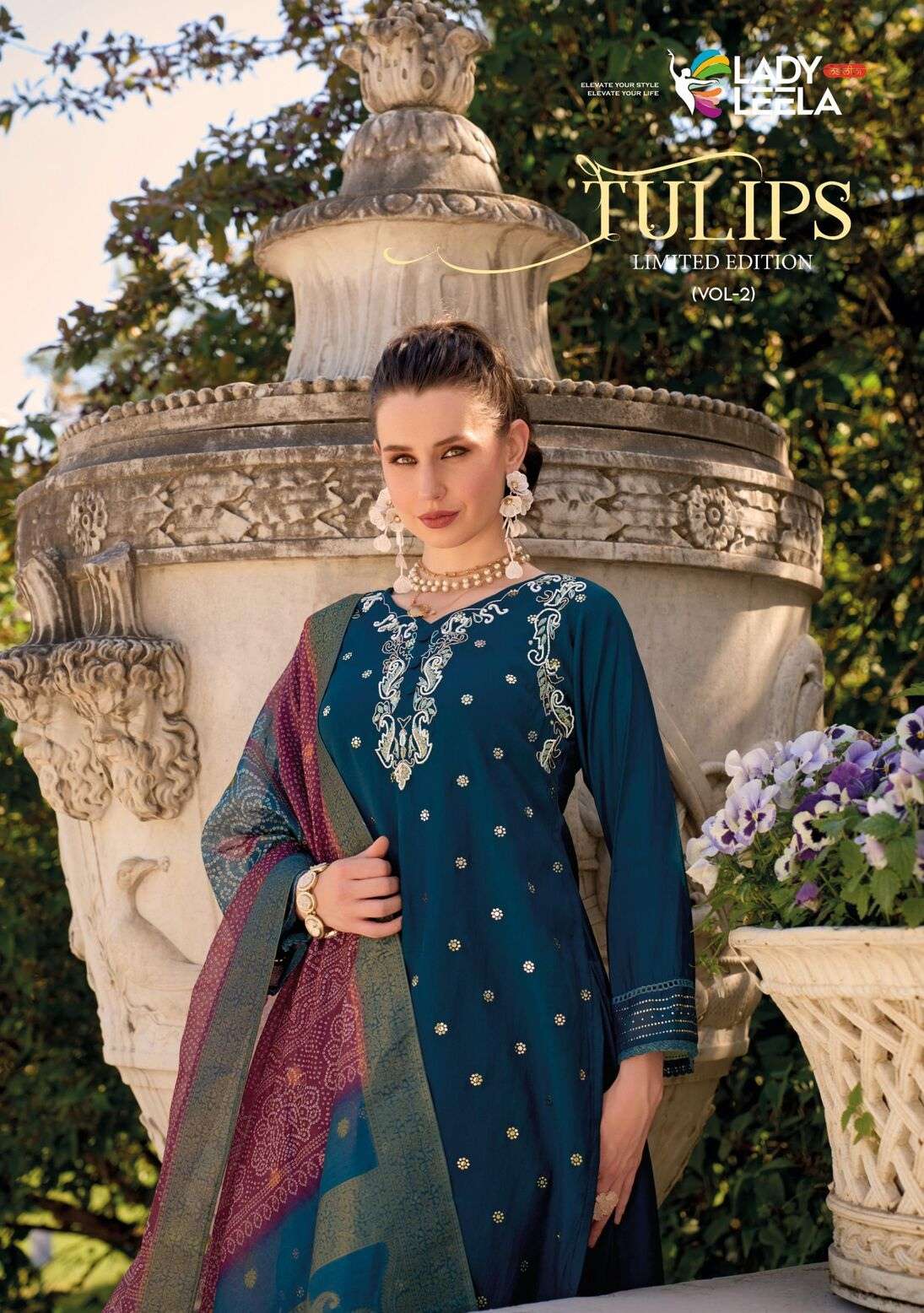 TULIPS VOL-2 BY LADY LEELA PURE HANDWORK ON VISCOSE SILK WITH DESIGNER WORK 