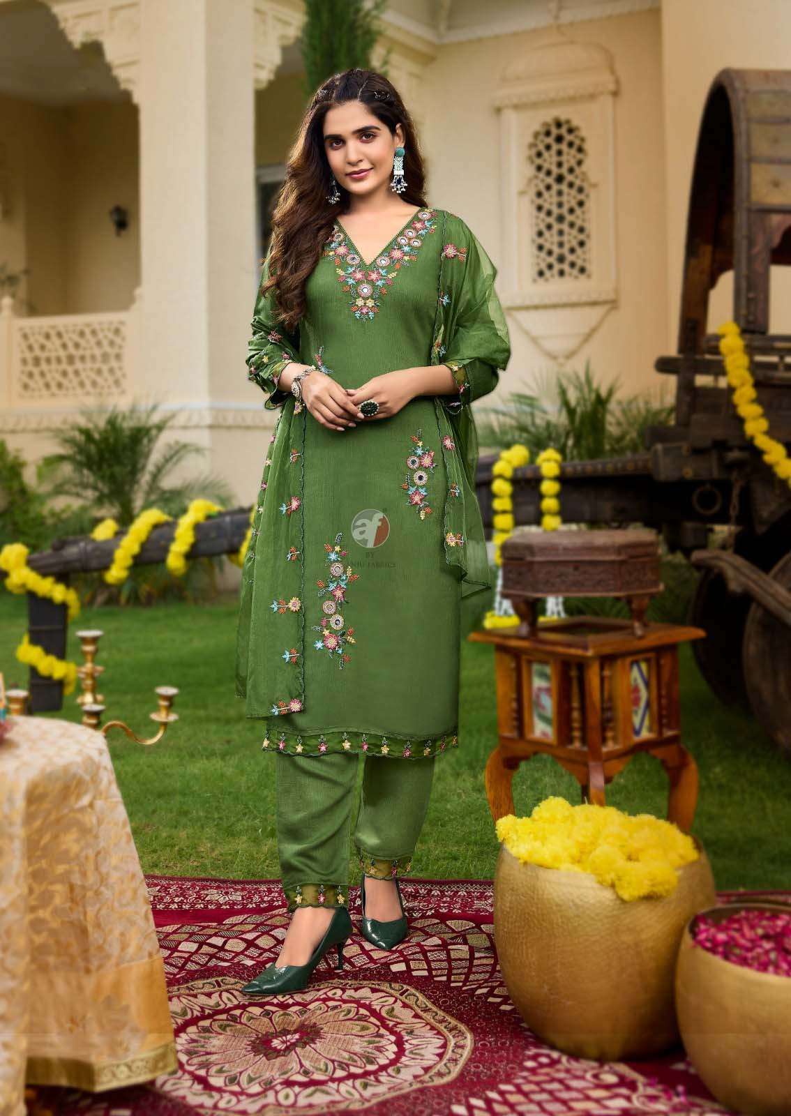 TY- 3811 AF VISCOSE FABRIC BEAUTIFUL EMBROIDERY KURTI PANT WITH DUPATTA
