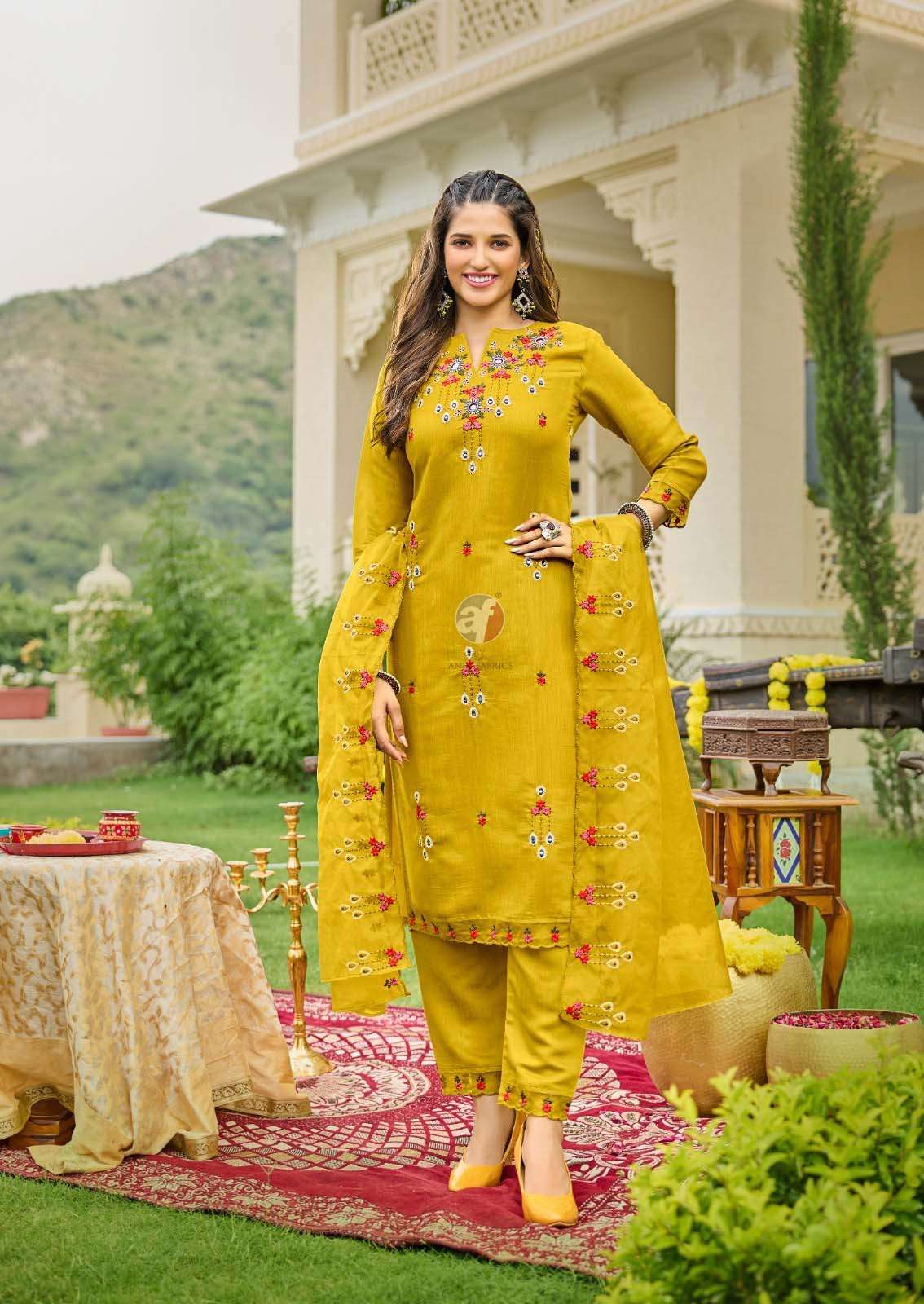 TY- 3814 AF VISCOSE FABRIC BEAUTIFUL EMBROIDERY KURTI PANT WITH DUPATTA