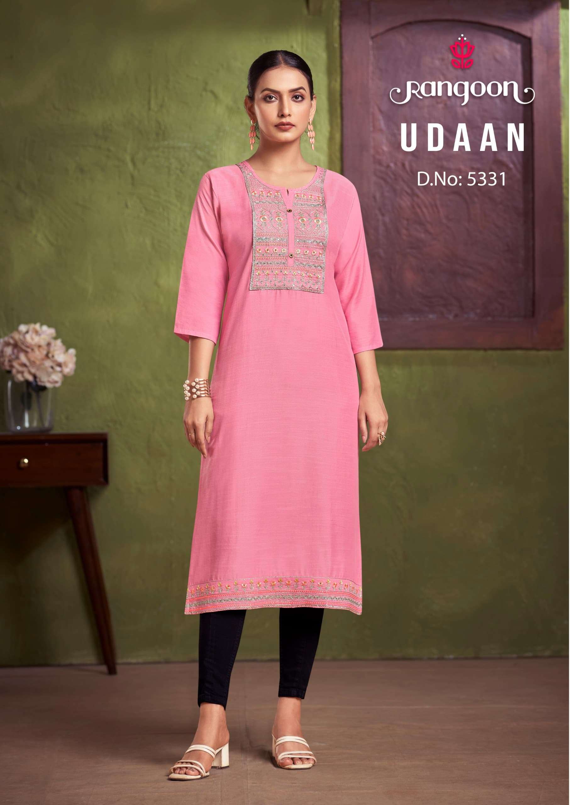 UDAAN BY RANGOON VISCOSE WITH HEAVY FANCY EMBROIDERY WORK KURTI 