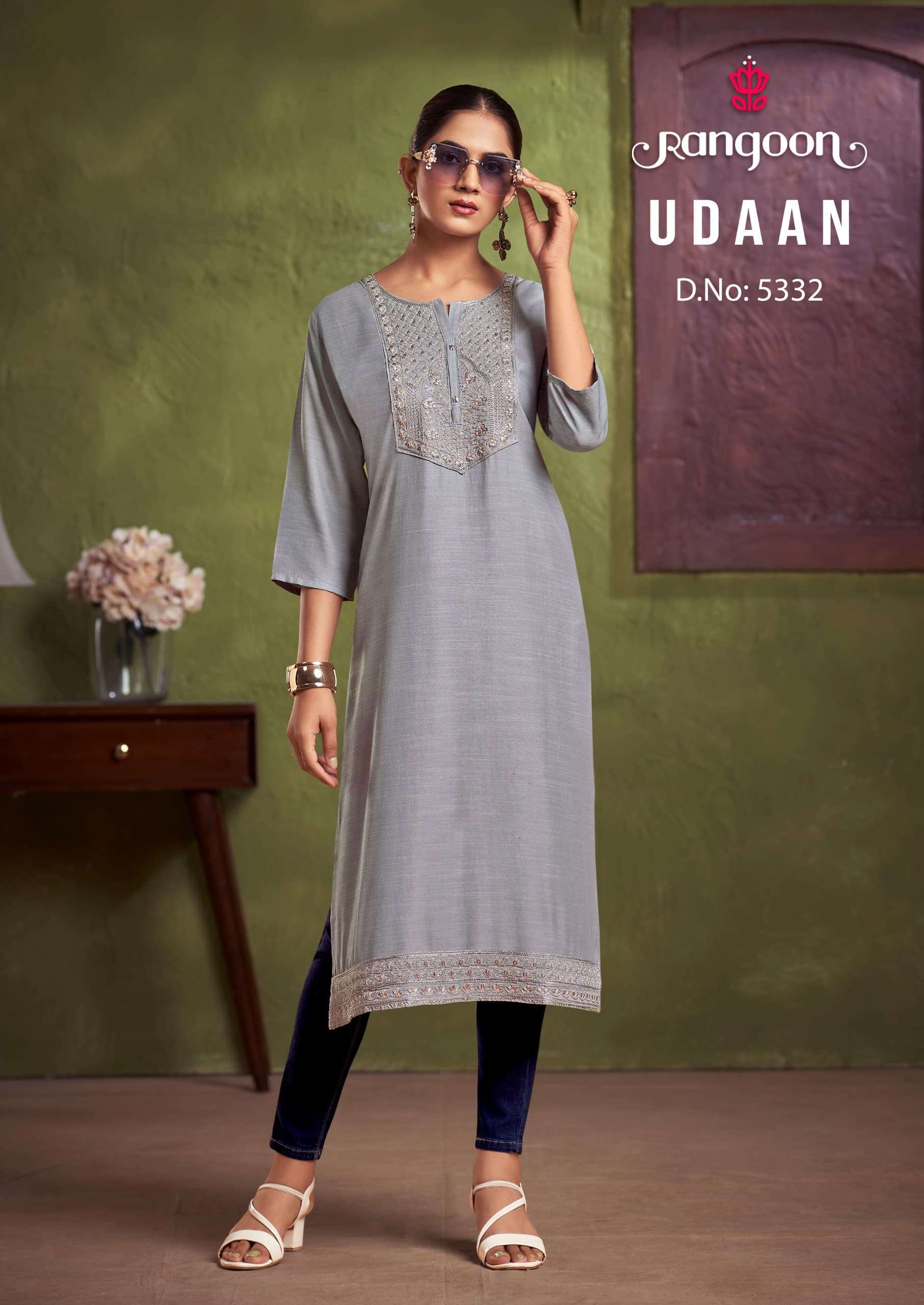 UDAAN BY RANGOON VISCOSE WITH HEAVY FANCY EMBROIDERY WORK KURTI 