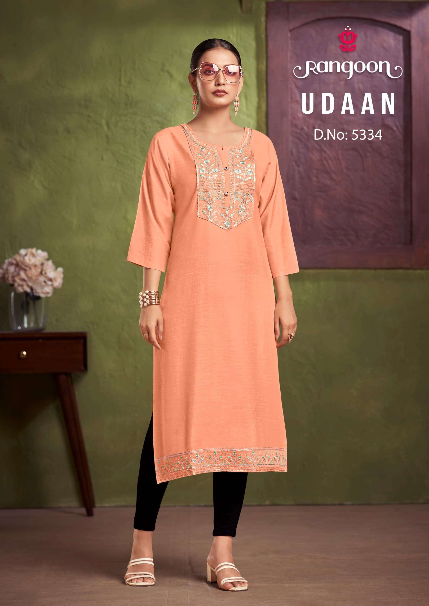 UDAAN BY RANGOON VISCOSE WITH HEAVY FANCY EMBROIDERY WORK KURTI 