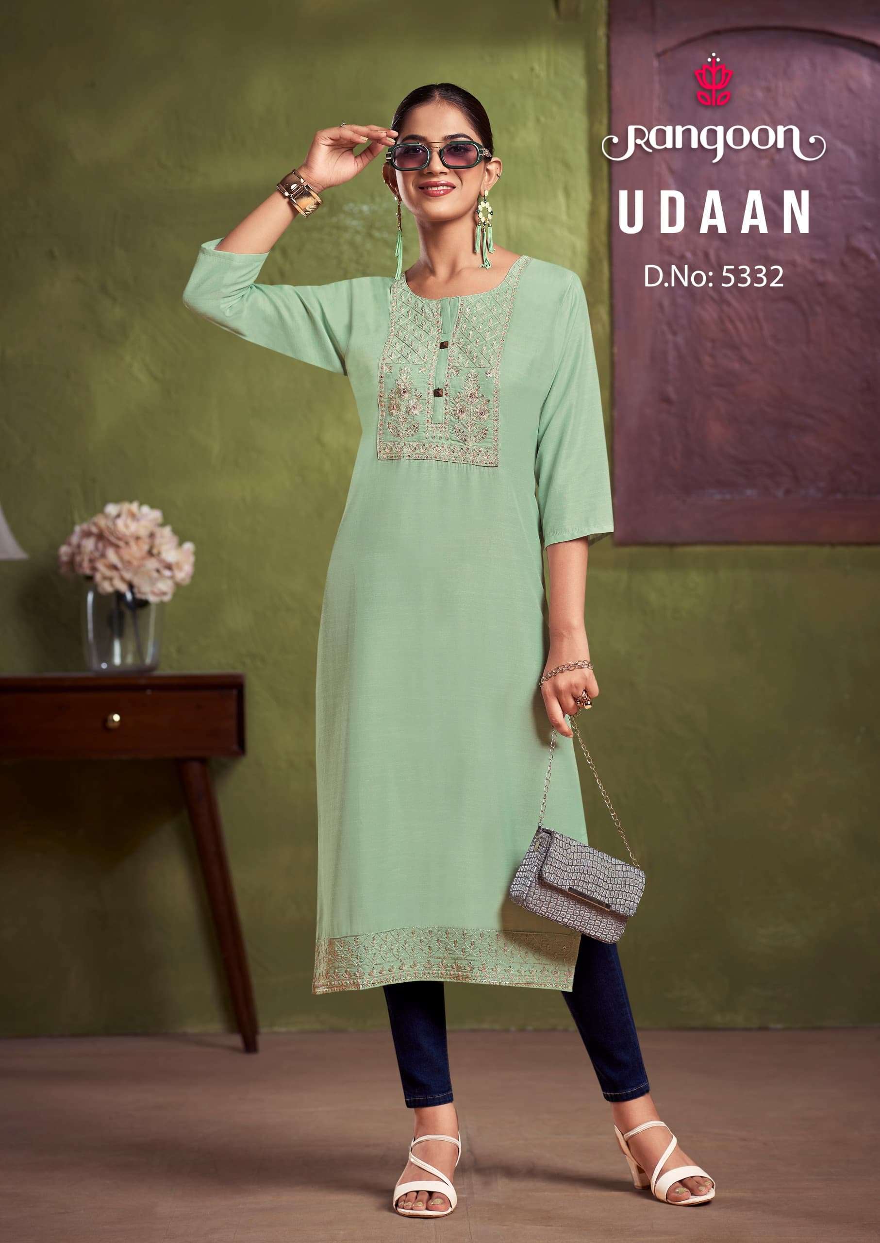 UDAAN BY RANGOON VISCOSE WITH HEAVY FANCY EMBROIDERY WORK KURTI 