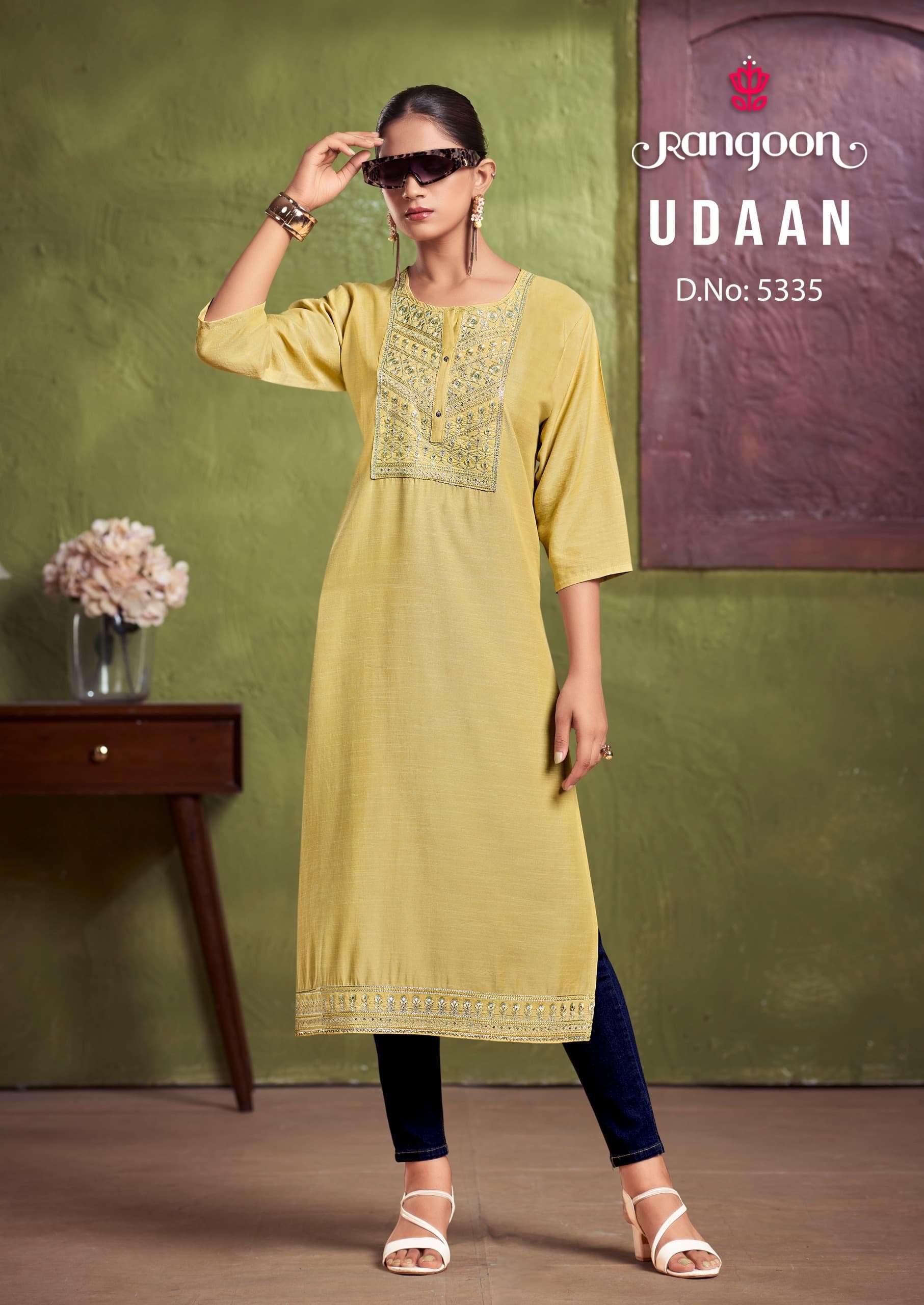 UDAAN BY RANGOON VISCOSE WITH HEAVY FANCY EMBROIDERY WORK KURTI 