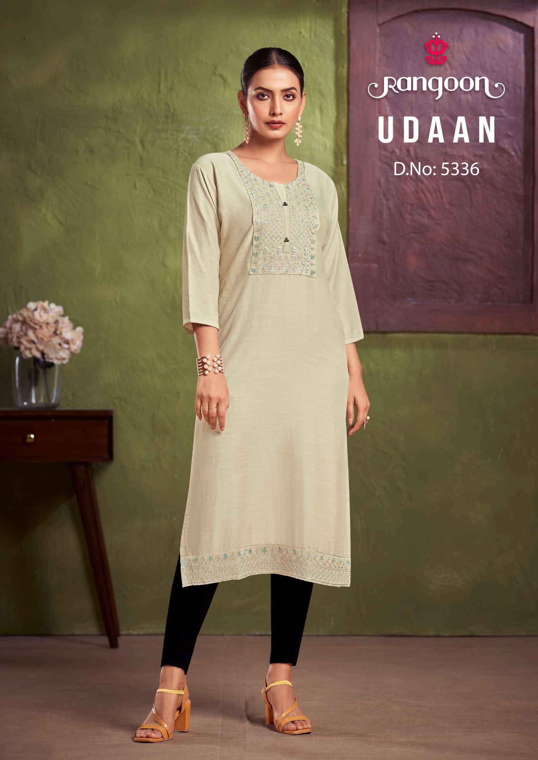 UDAAN BY RANGOON VISCOSE WITH HEAVY FANCY EMBROIDERY WORK KURTI 