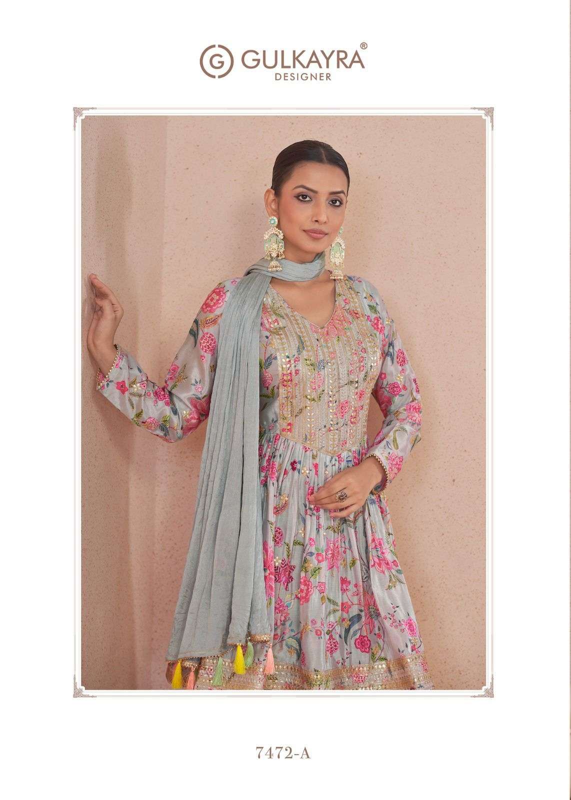 VANSHIKA BY GULKAYRA DESIGNER REAL CHINON DIGITAL PRINT WITH EMBROIDERY WORK 