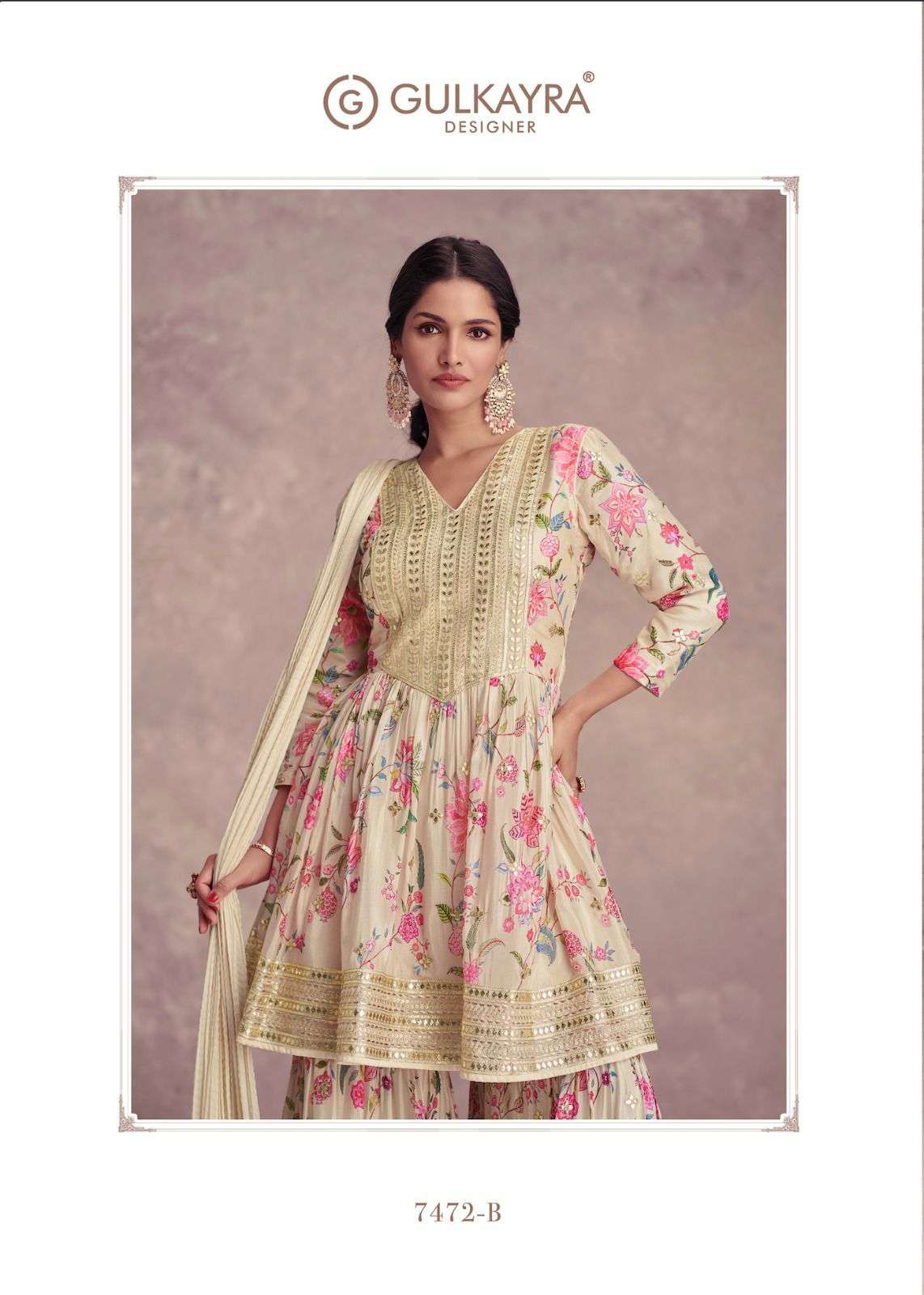 VANSHIKA BY GULKAYRA DESIGNER REAL CHINON DIGITAL PRINT WITH EMBROIDERY WORK 