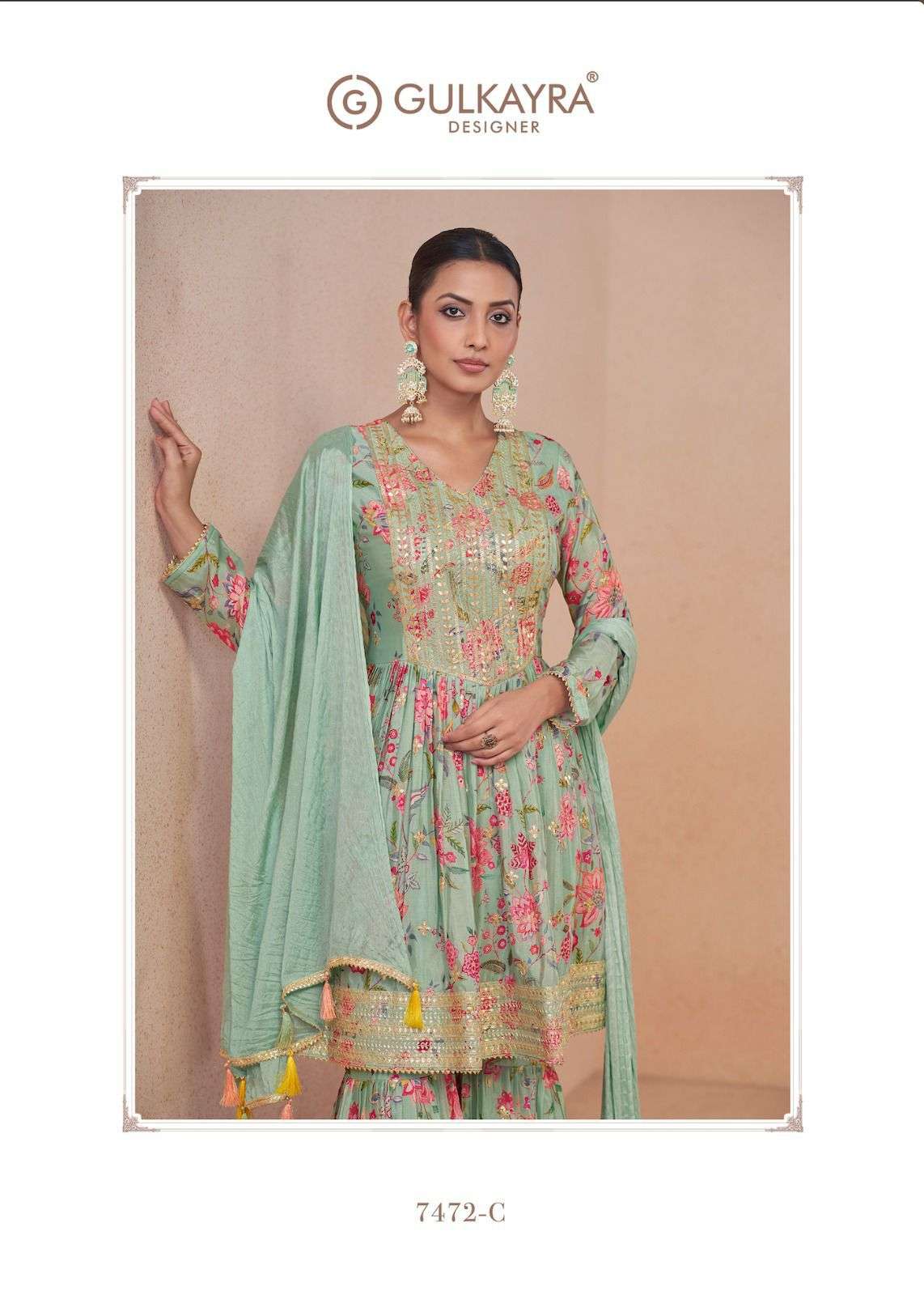 VANSHIKA BY GULKAYRA DESIGNER REAL CHINON DIGITAL PRINT WITH EMBROIDERY WORK 