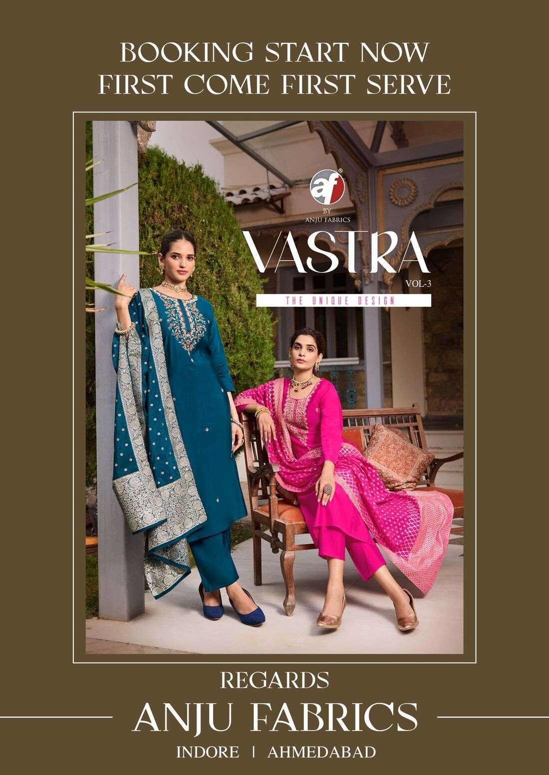 VASTRA VOL-3 BY ANJU FABRICS ROMAN SILK PURE HAND WORK KURTI PANT WIH JACQUARD DUPATTA 
