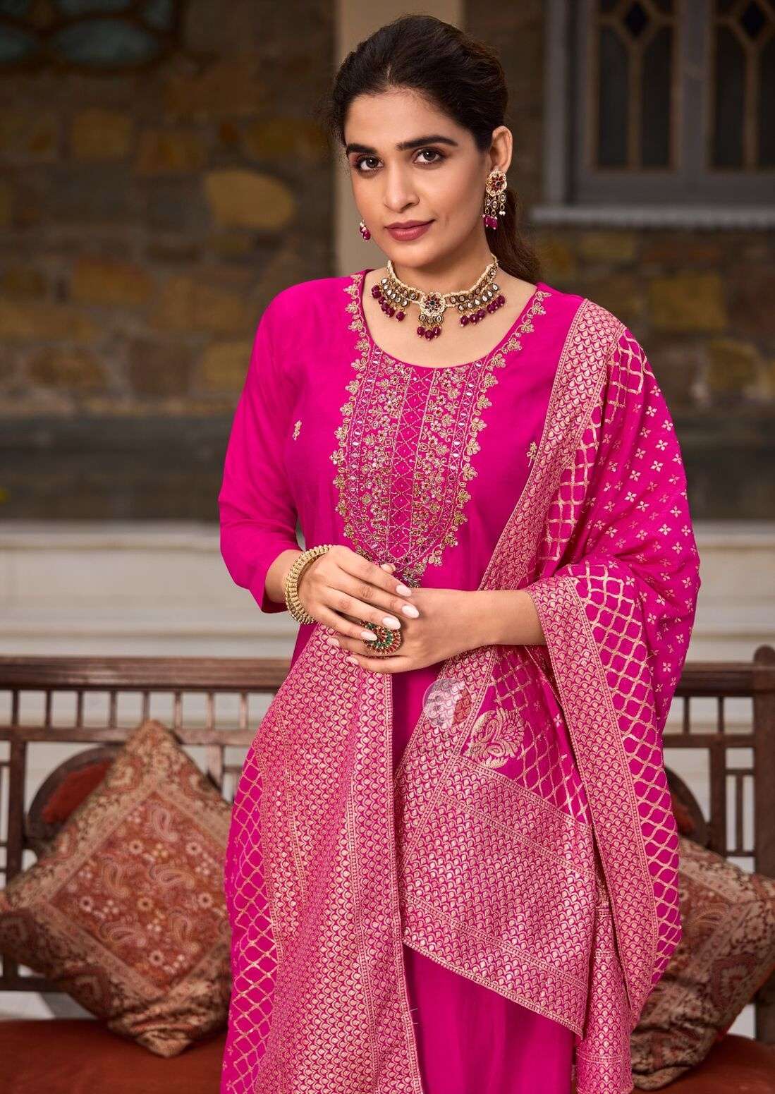 VASTRA VOL-3 BY ANJU FABRICS ROMAN SILK PURE HAND WORK KURTI PANT WIH JACQUARD DUPATTA 