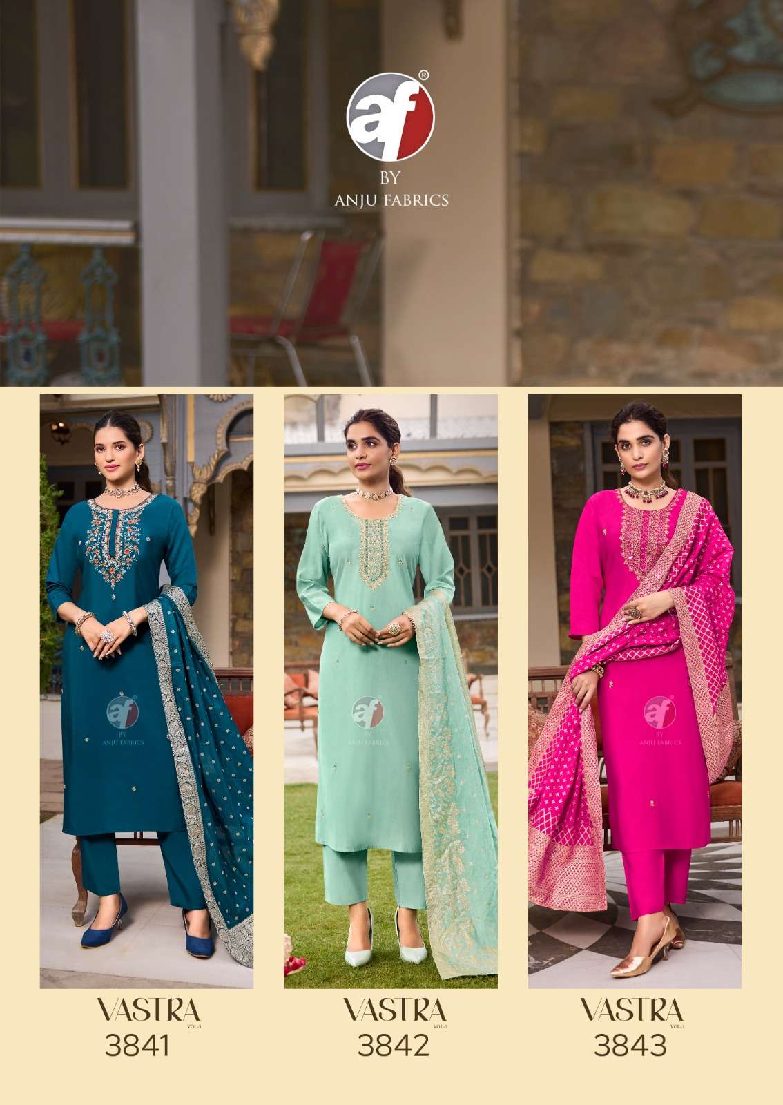 VASTRA VOL-3 BY ANJU FABRICS ROMAN SILK PURE HAND WORK KURTI PANT WIH JACQUARD DUPATTA 