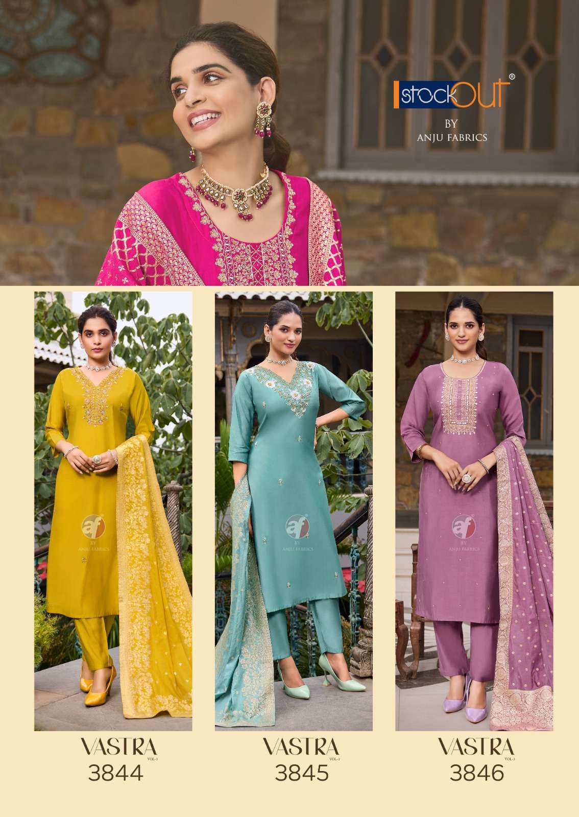 VASTRA VOL-3 BY ANJU FABRICS ROMAN SILK PURE HAND WORK KURTI PANT WIH JACQUARD DUPATTA 