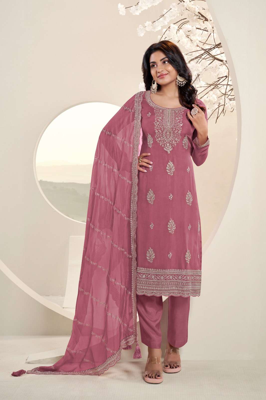 VF-20 RMS HEAVY ORGANZA DUPATTA & EMBROIDERY WORK WITH CHINON BOTTOM PANT