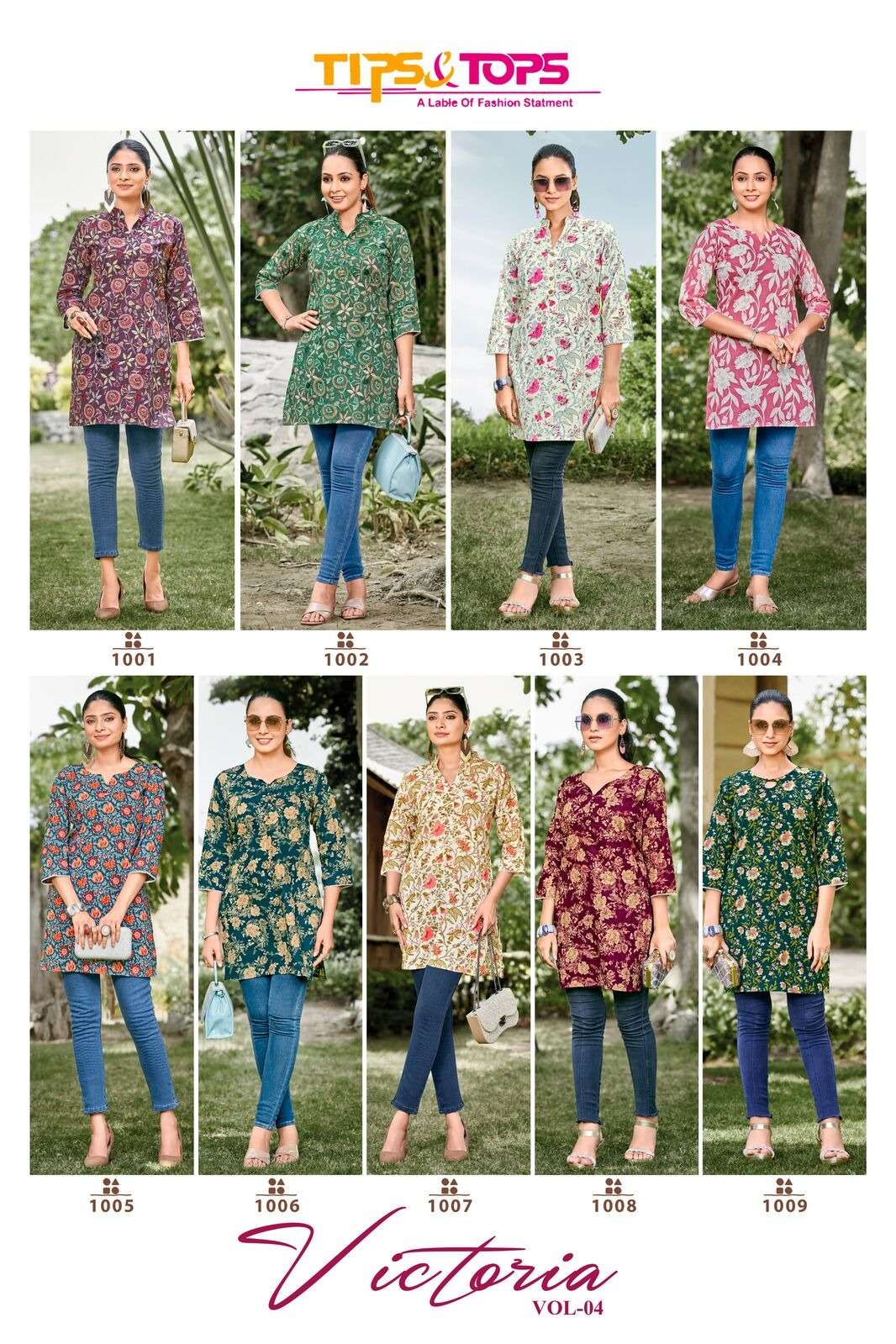 VICTORIA VOL-4 BY TIPS & TOPS PREMIUM COTTON FOIL PRINTS FANCY SHORT TUNICS