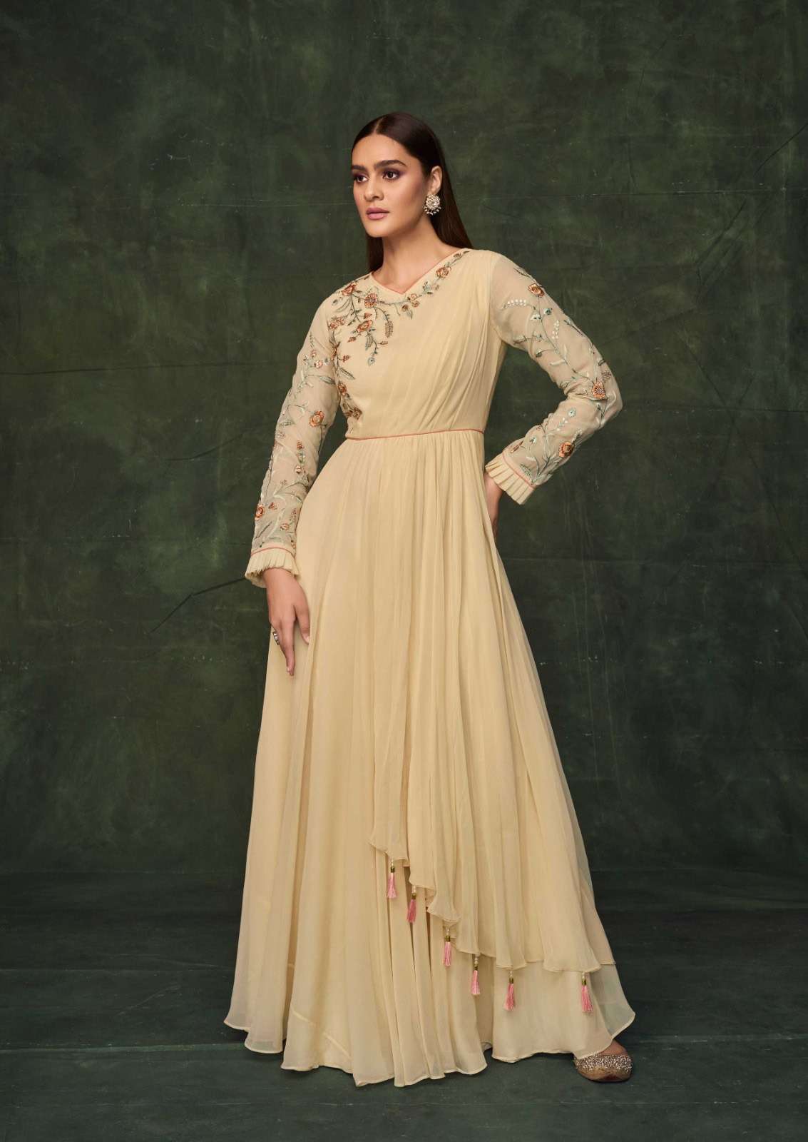 VM-18038 SD HEAVY GEORGETTE WITH HEAVY EMBROIDERY HANDWORK WITH INNER CRAP ANARKALI GOWN 