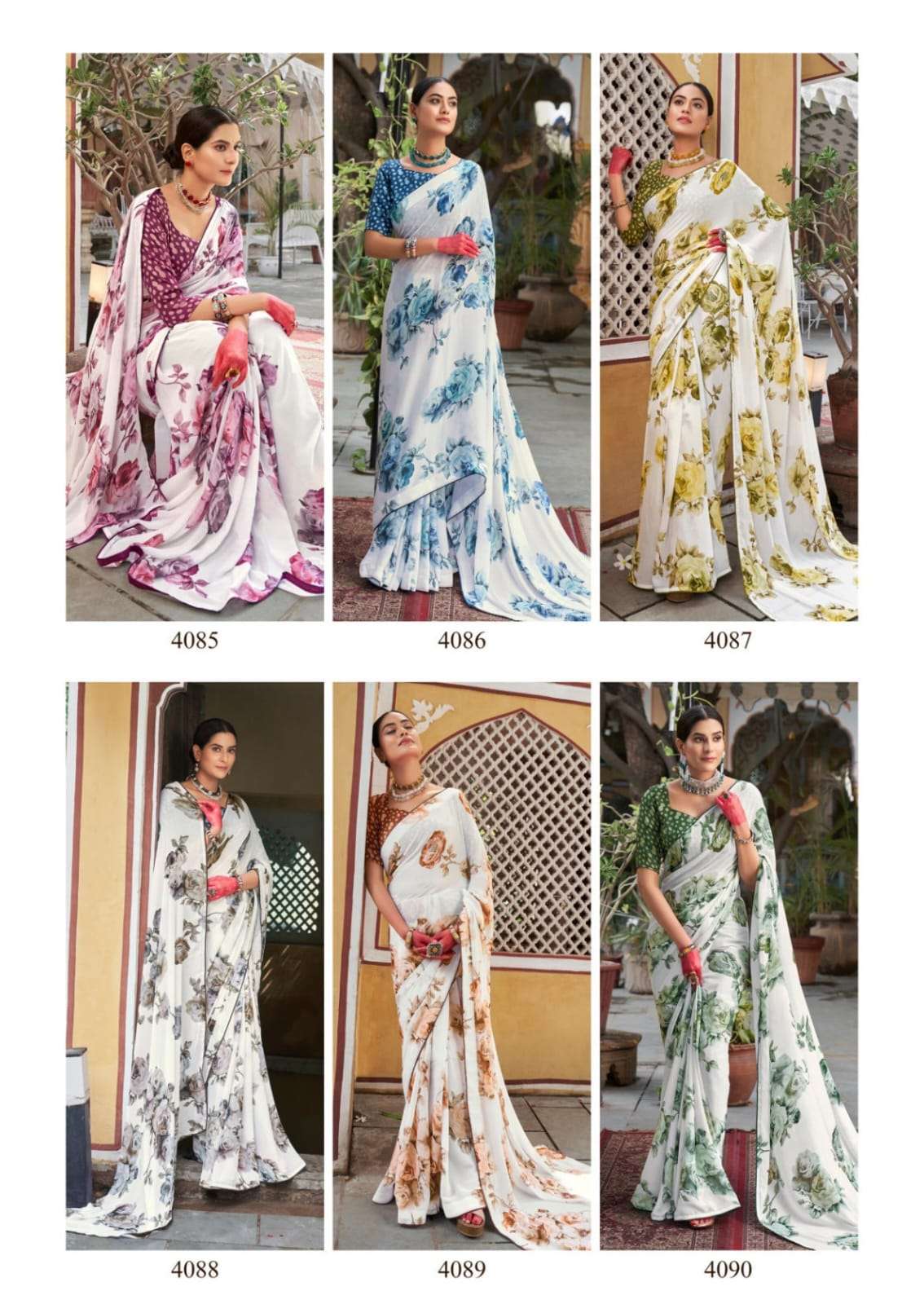 WHITE SPECIAL 4085 TO 4090 BY KASHVI CREATION DULL MOSS PRINTED SAREES 