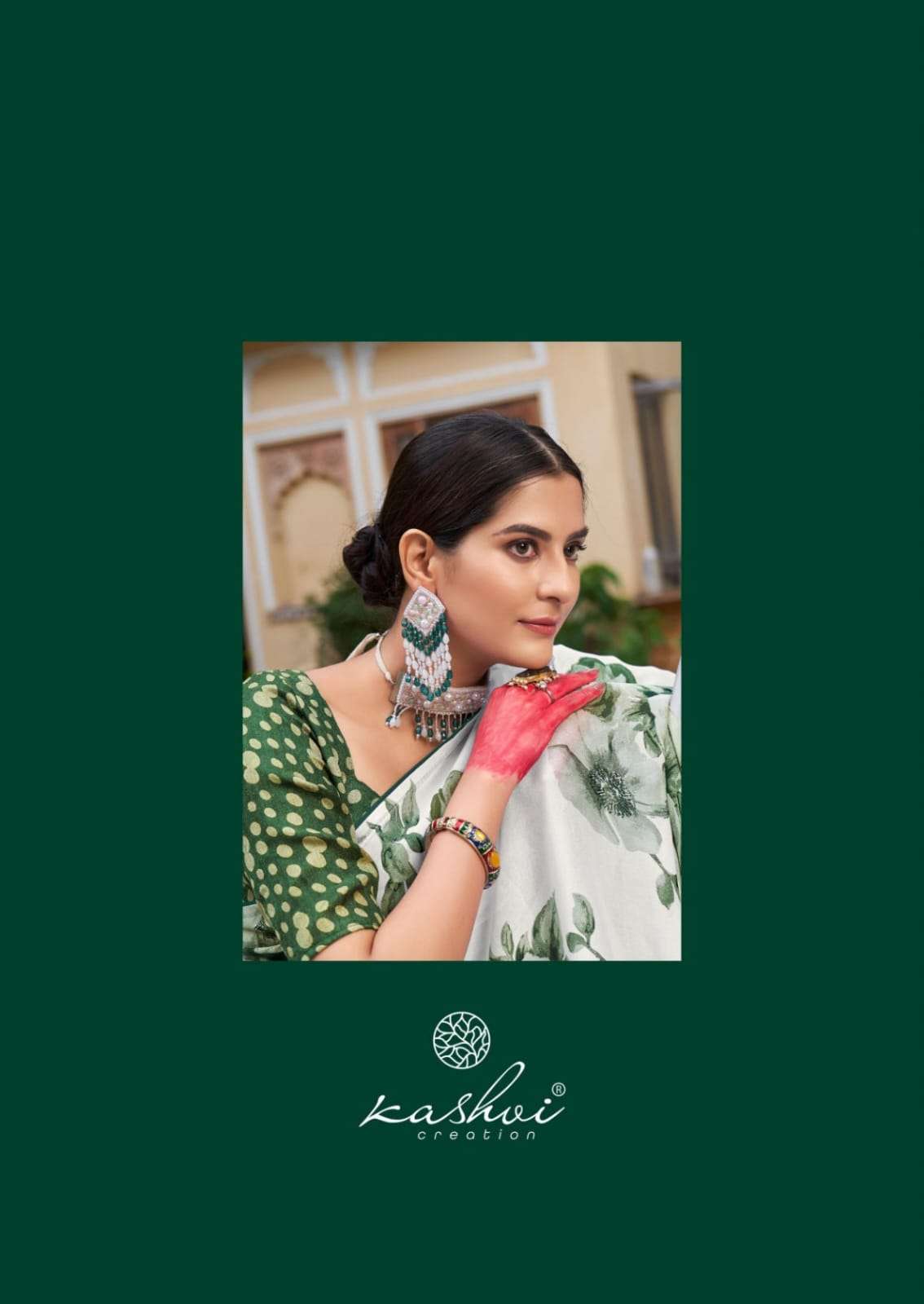 WHITE SPECIAL 4085 TO 4090 BY KASHVI CREATION DULL MOSS PRINTED SAREES 