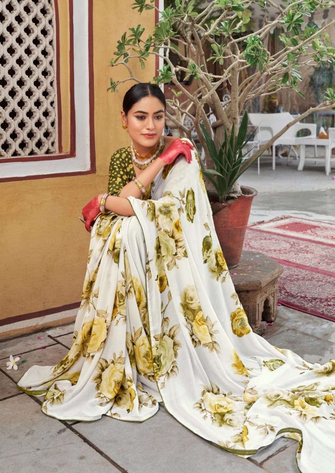 WHITE SPECIAL 4085 TO 4090 BY KASHVI CREATION DULL MOSS PRINTED SAREES 