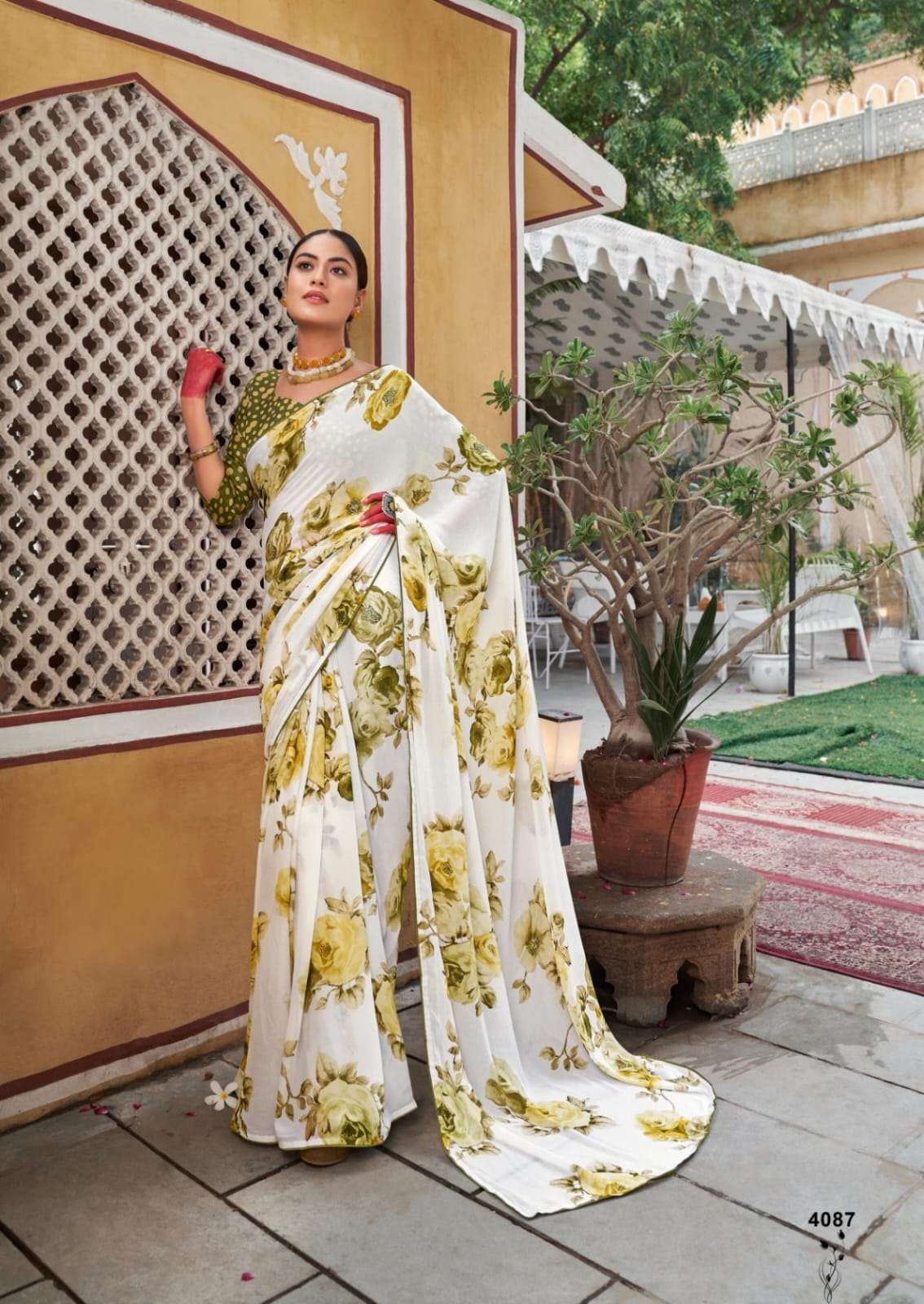 WHITE SPECIAL 4085 TO 4090 BY KASHVI CREATION DULL MOSS PRINTED SAREES 