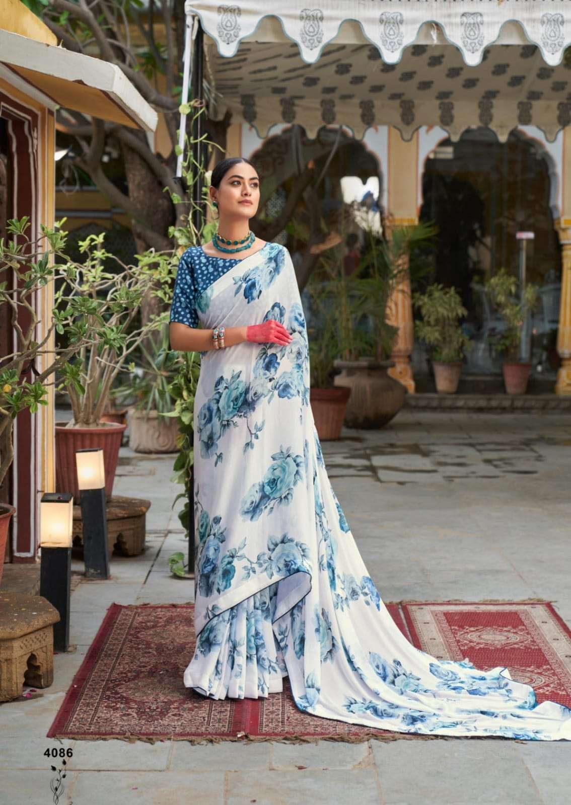 WHITE SPECIAL 4085 TO 4090 BY KASHVI CREATION DULL MOSS PRINTED SAREES 