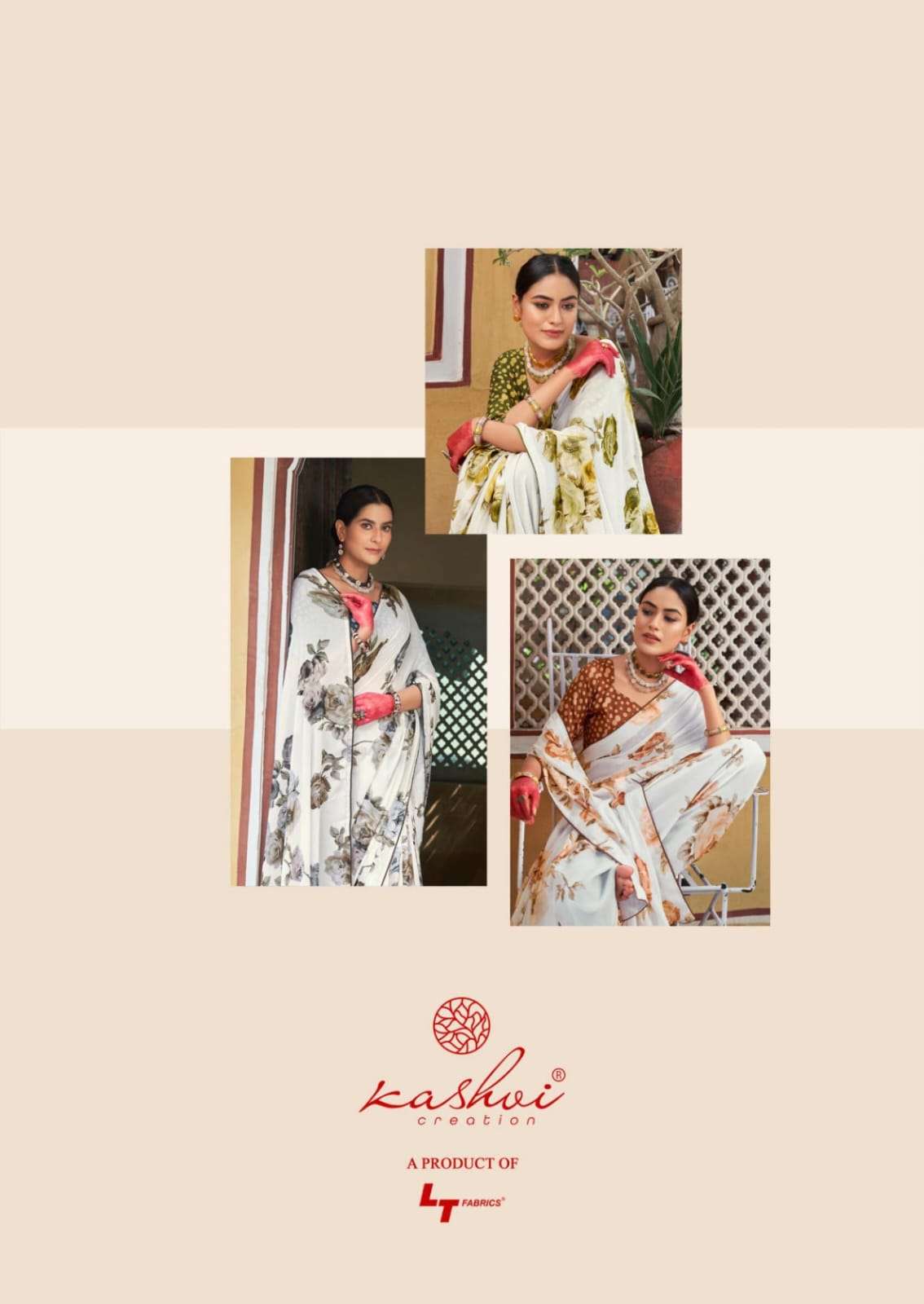 WHITE SPECIAL 4085 TO 4090 BY KASHVI CREATION DULL MOSS PRINTED SAREES 