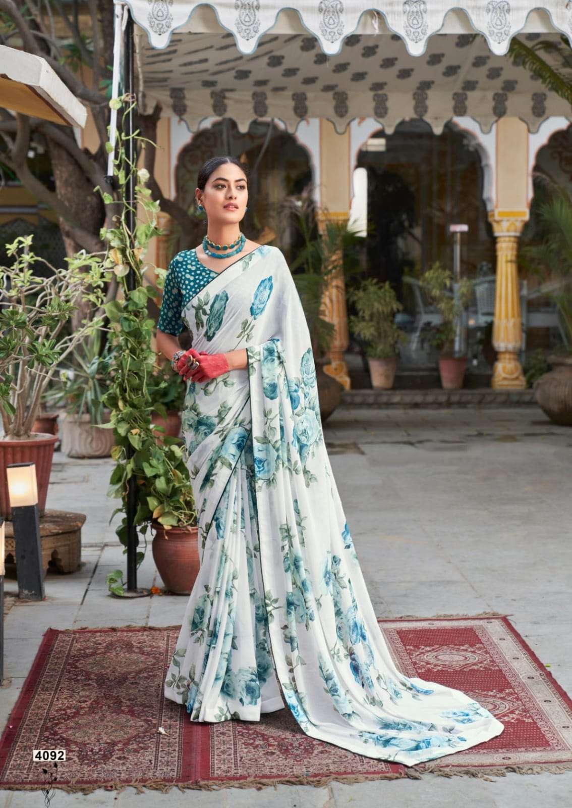 WHITE SPECIAL 4085 TO 4090 BY KASHVI CREATION DULL MOSS PRINTED SAREES 