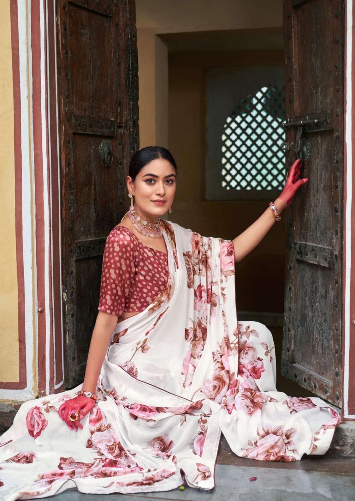 WHITE SPECIAL 4085 TO 4090 BY KASHVI CREATION DULL MOSS PRINTED SAREES 