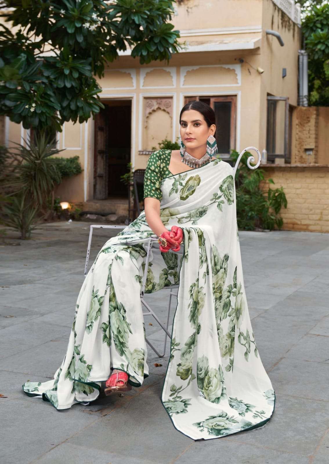 WHITE SPECIAL 4085 TO 4090 BY KASHVI CREATION DULL MOSS PRINTED SAREES 