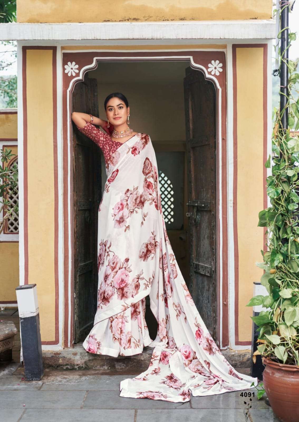WHITE SPECIAL 4085 TO 4090 BY KASHVI CREATION DULL MOSS PRINTED SAREES 