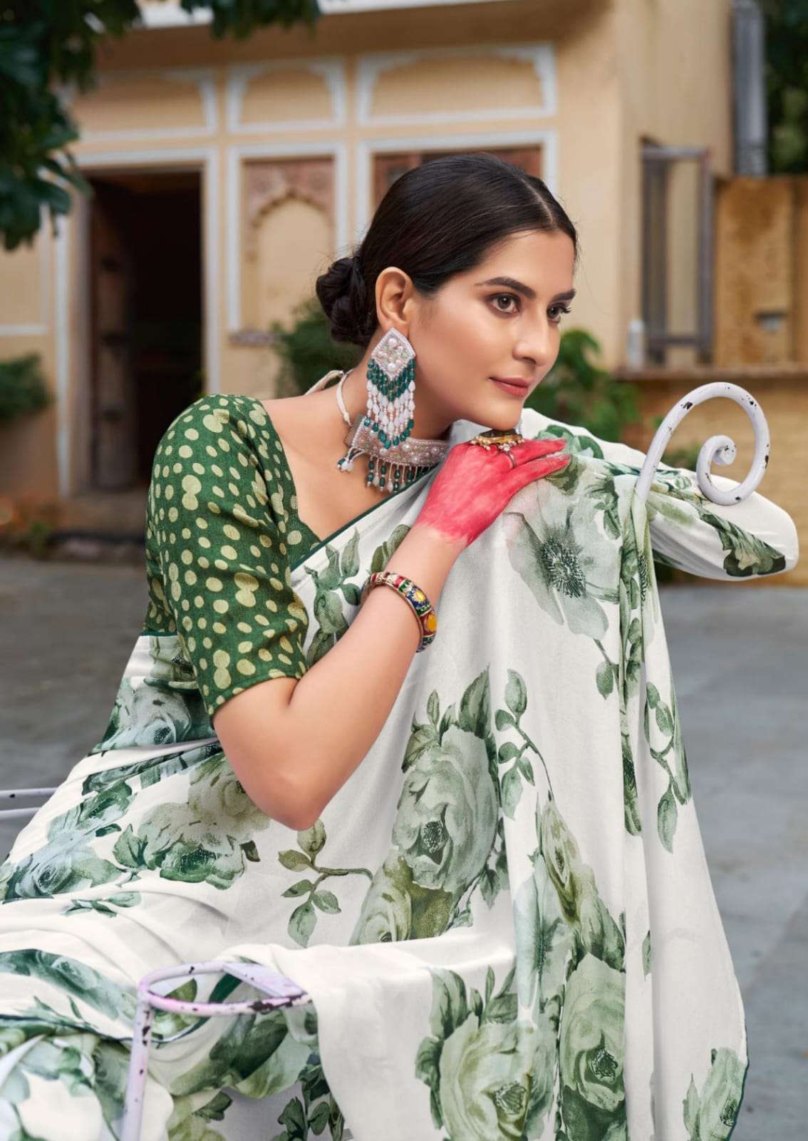 WHITE SPECIAL 4085 TO 4090 BY KASHVI CREATION DULL MOSS PRINTED SAREES 