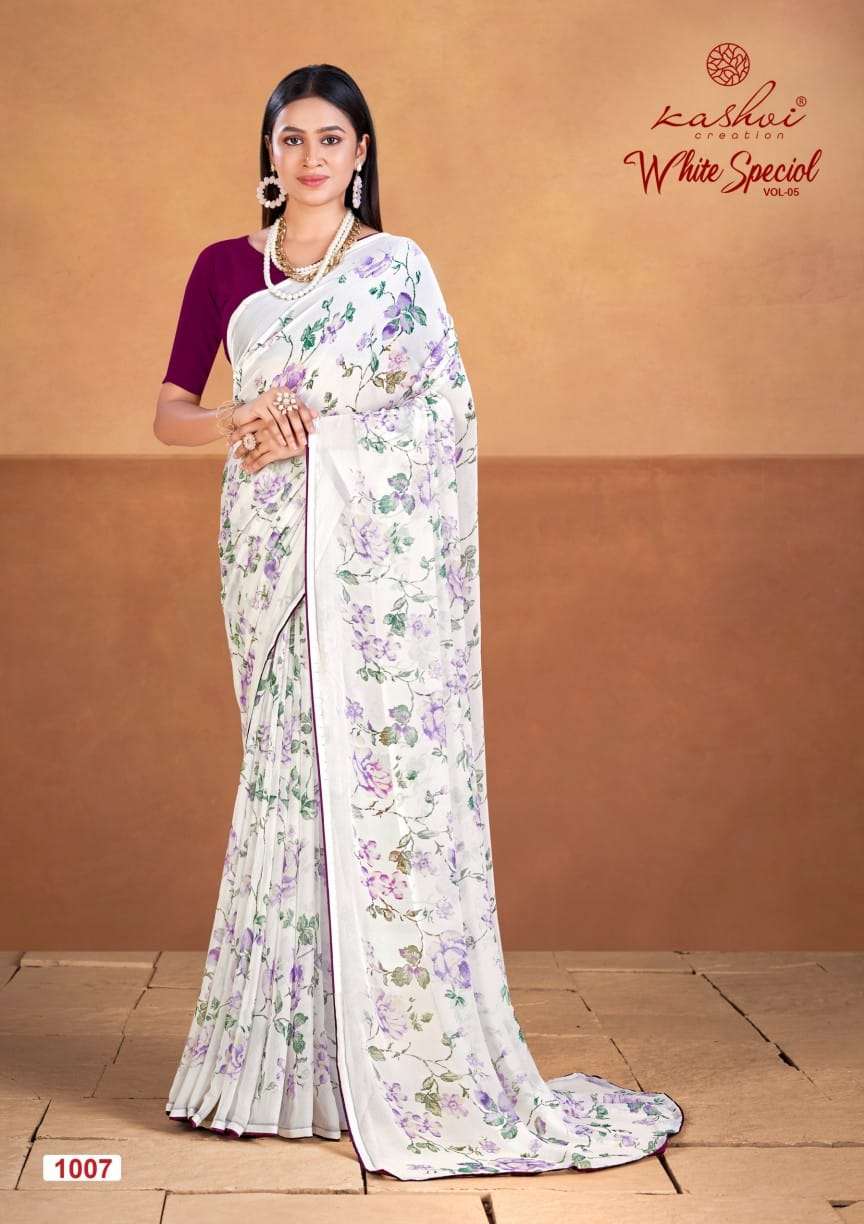 WHITE SPECIAL BY KASHVI CREATION DULL MOSS PRINTED BEAUTIFUL SAREES 