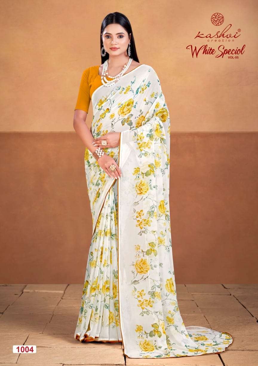 WHITE SPECIAL BY KASHVI CREATION DULL MOSS PRINTED BEAUTIFUL SAREES 