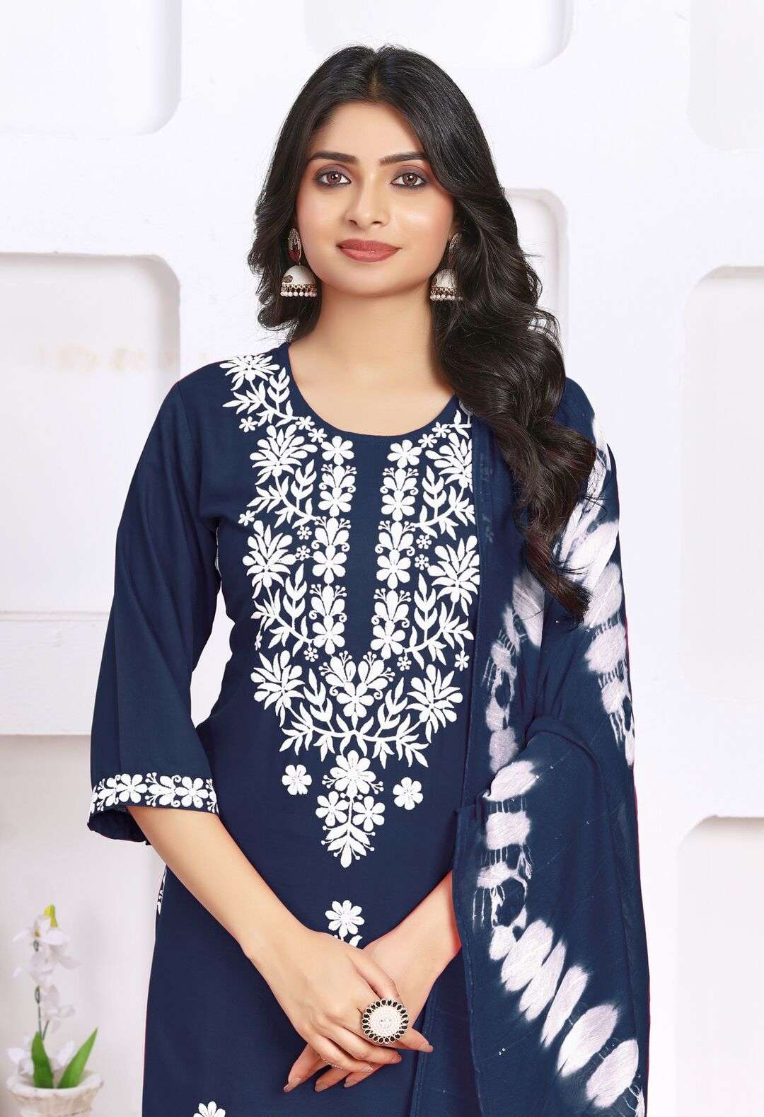 WHITE THREAD BY PEARL FASHION VISCOSE RAYON 3 PCS WITH SEQUENCE WORK 