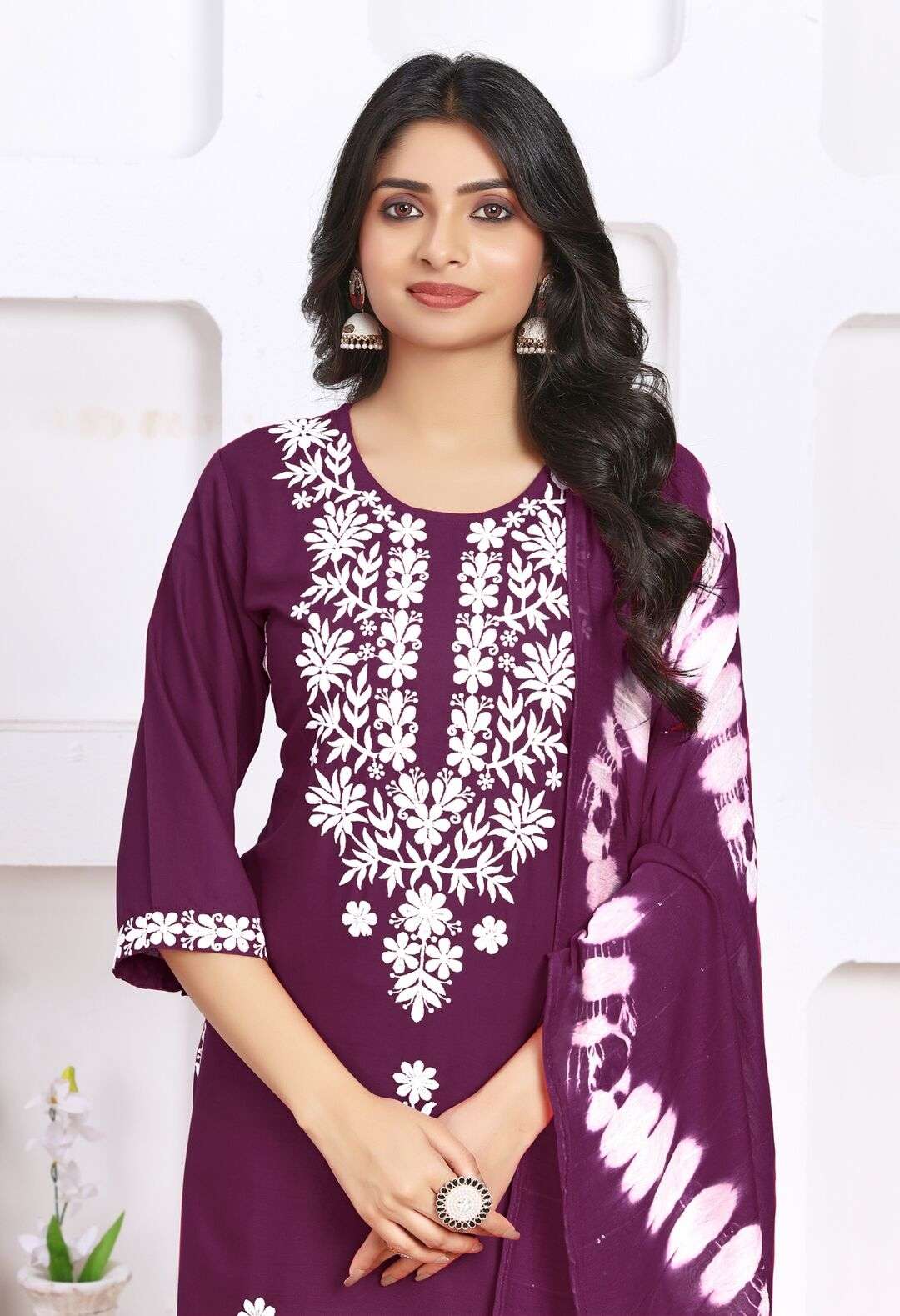 WHITE THREAD BY PEARL FASHION VISCOSE RAYON 3 PCS WITH SEQUENCE WORK 