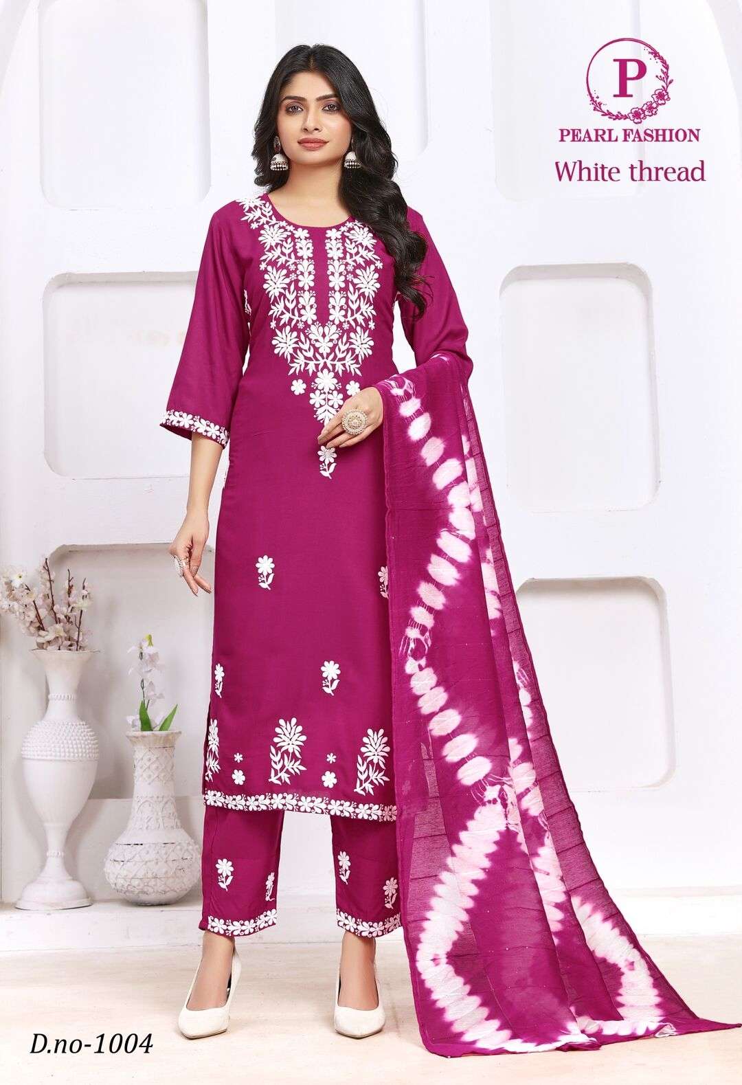 WHITE THREAD BY PEARL FASHION VISCOSE RAYON 3 PCS WITH SEQUENCE WORK 