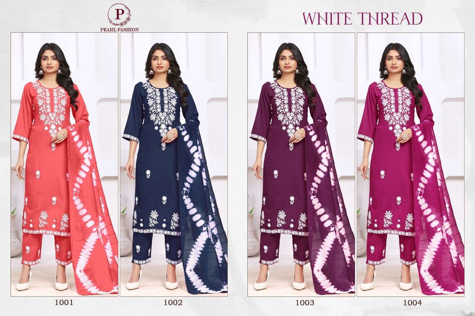 WHITE THREAD BY PEARL FASHION VISCOSE RAYON 3 PCS WITH SEQUENCE WORK 