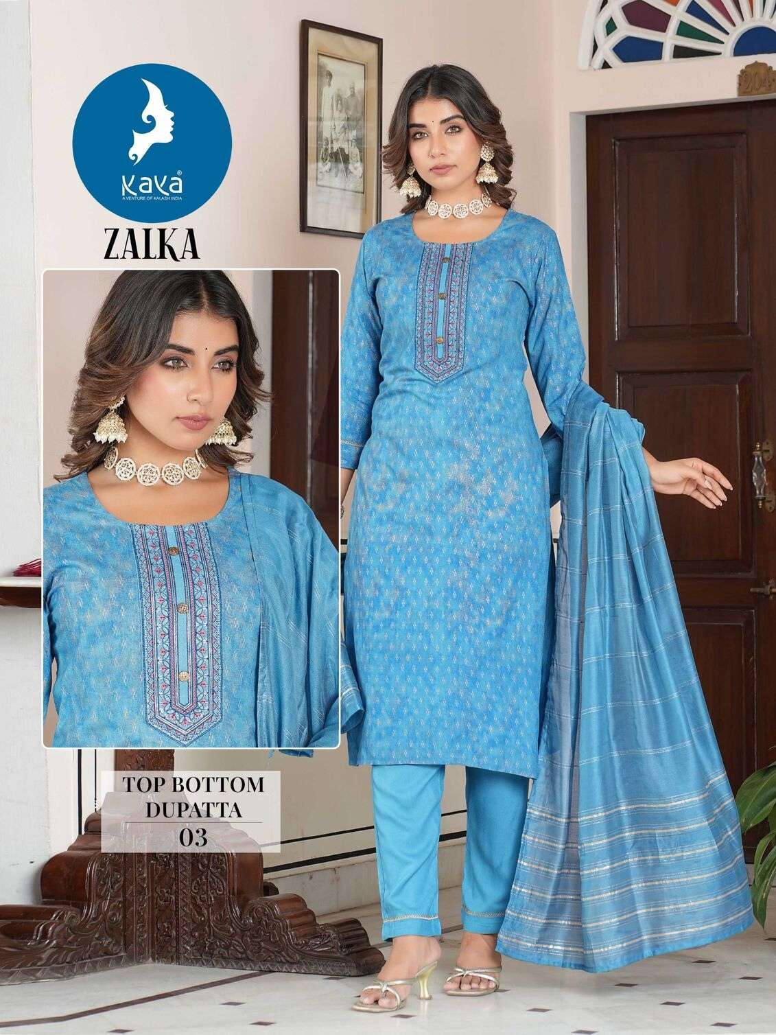 ZALKA BY KAYA KURTI RAYON PRINT 3 PCS CONCEPT WITH ONESIDE POCKET 