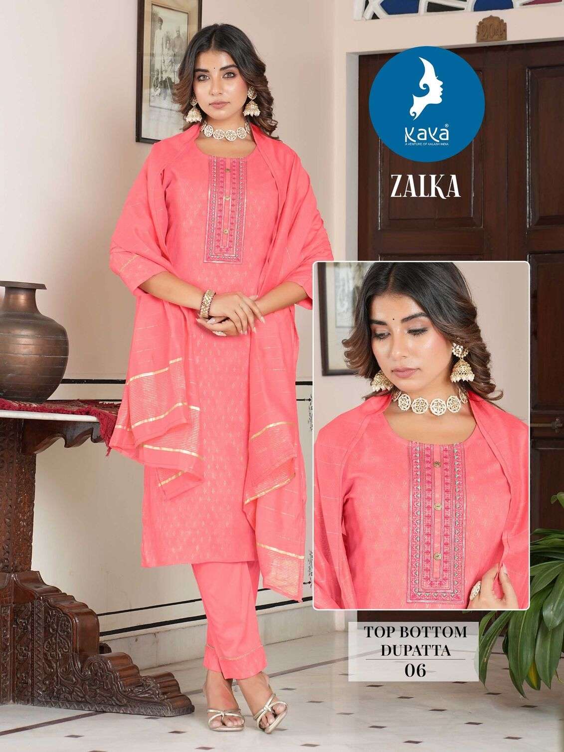 ZALKA BY KAYA KURTI RAYON PRINT 3 PCS CONCEPT WITH ONESIDE POCKET 