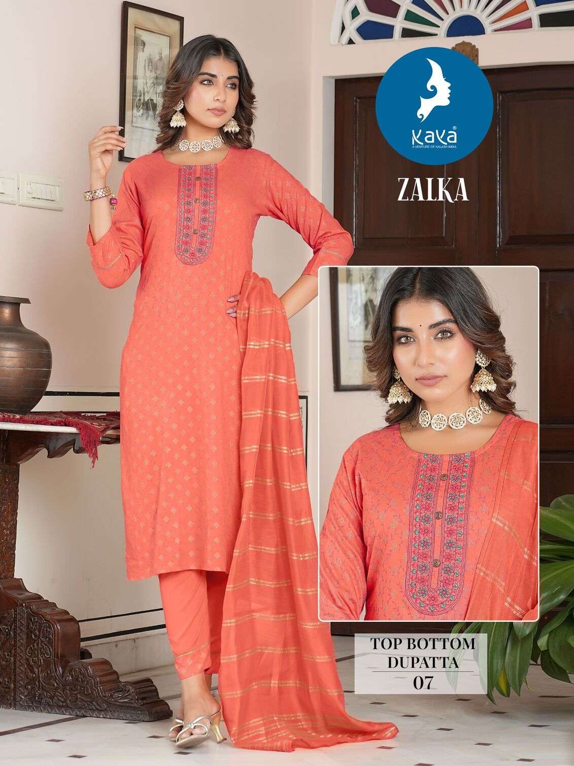 ZALKA BY KAYA KURTI RAYON PRINT 3 PCS CONCEPT WITH ONESIDE POCKET 