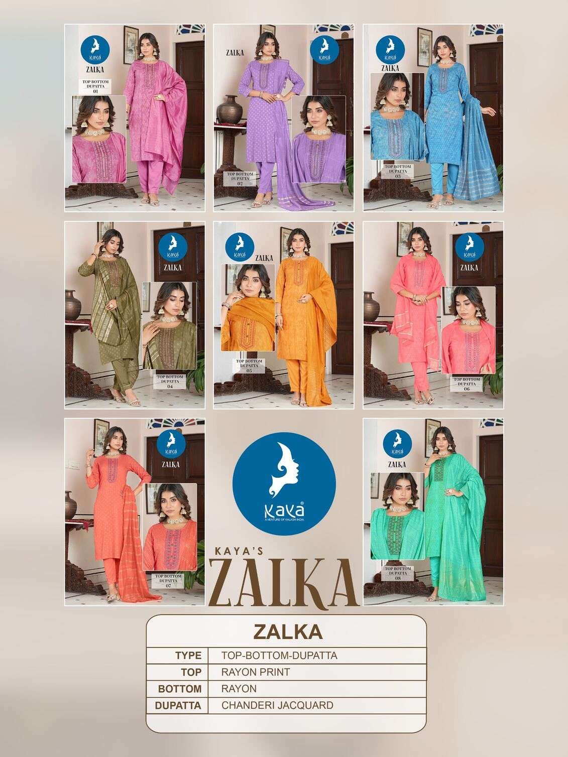 ZALKA BY KAYA KURTI RAYON PRINT 3 PCS CONCEPT WITH ONESIDE POCKET 
