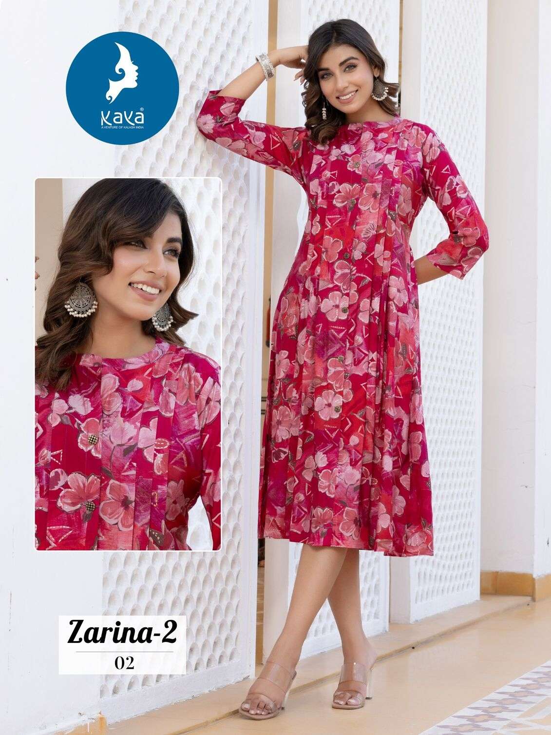 ZARINA VOL-2 BY KAYA KURTI CHANDERI MODAL FOIL PRINT ANARKALI TOP 