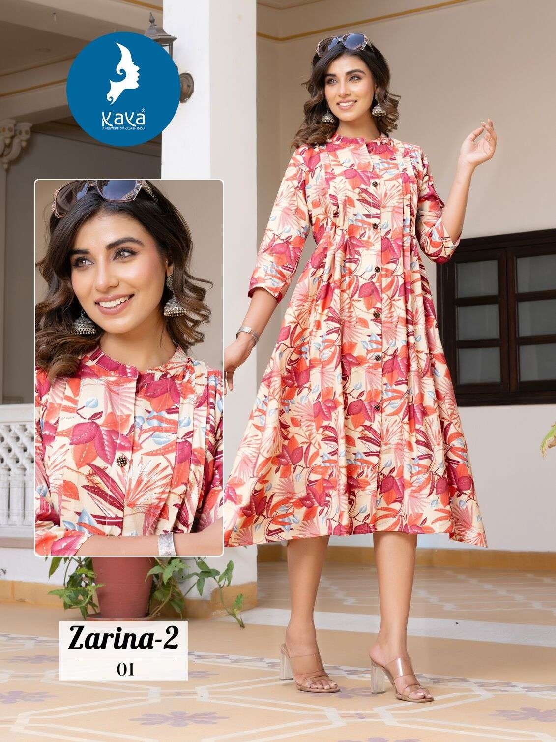 ZARINA VOL-2 BY KAYA KURTI CHANDERI MODAL FOIL PRINT ANARKALI TOP 