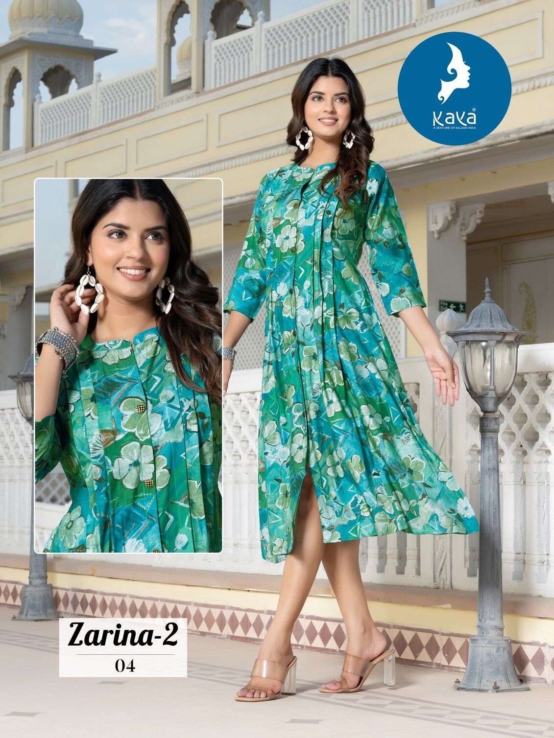 ZARINA VOL-2 BY KAYA KURTI CHANDERI MODAL FOIL PRINT ANARKALI TOP 