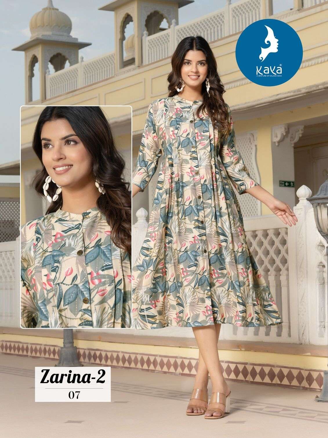 ZARINA VOL-2 BY KAYA KURTI CHANDERI MODAL FOIL PRINT ANARKALI TOP 