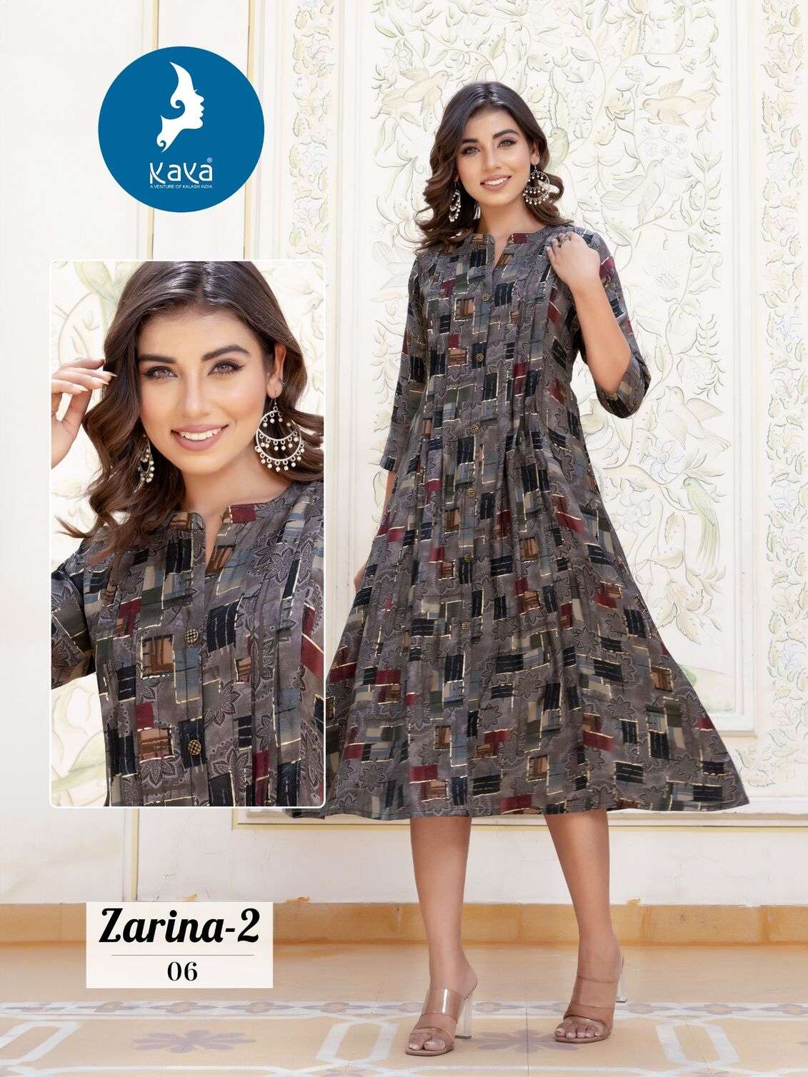 ZARINA VOL-2 BY KAYA KURTI CHANDERI MODAL FOIL PRINT ANARKALI TOP 