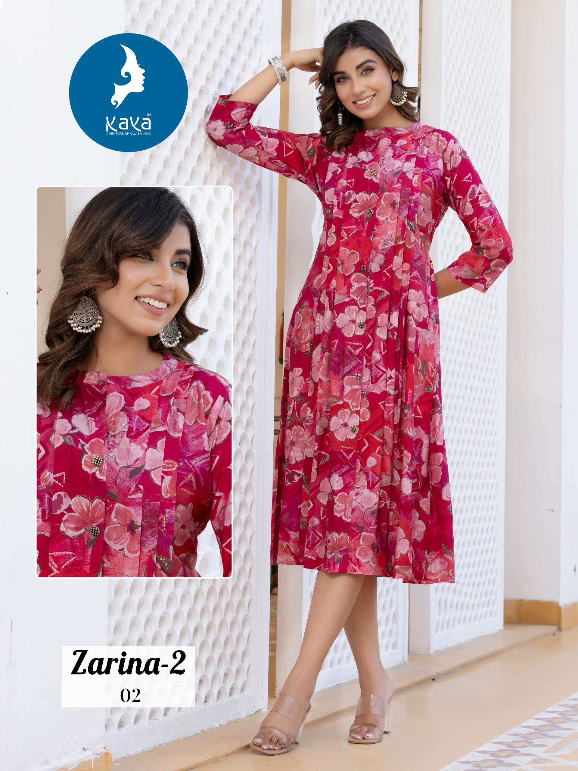 ZARINA VOL-2 BY KAYA KURTI CHANDERI MODAL FOIL PRINT ANARKALI TOP 