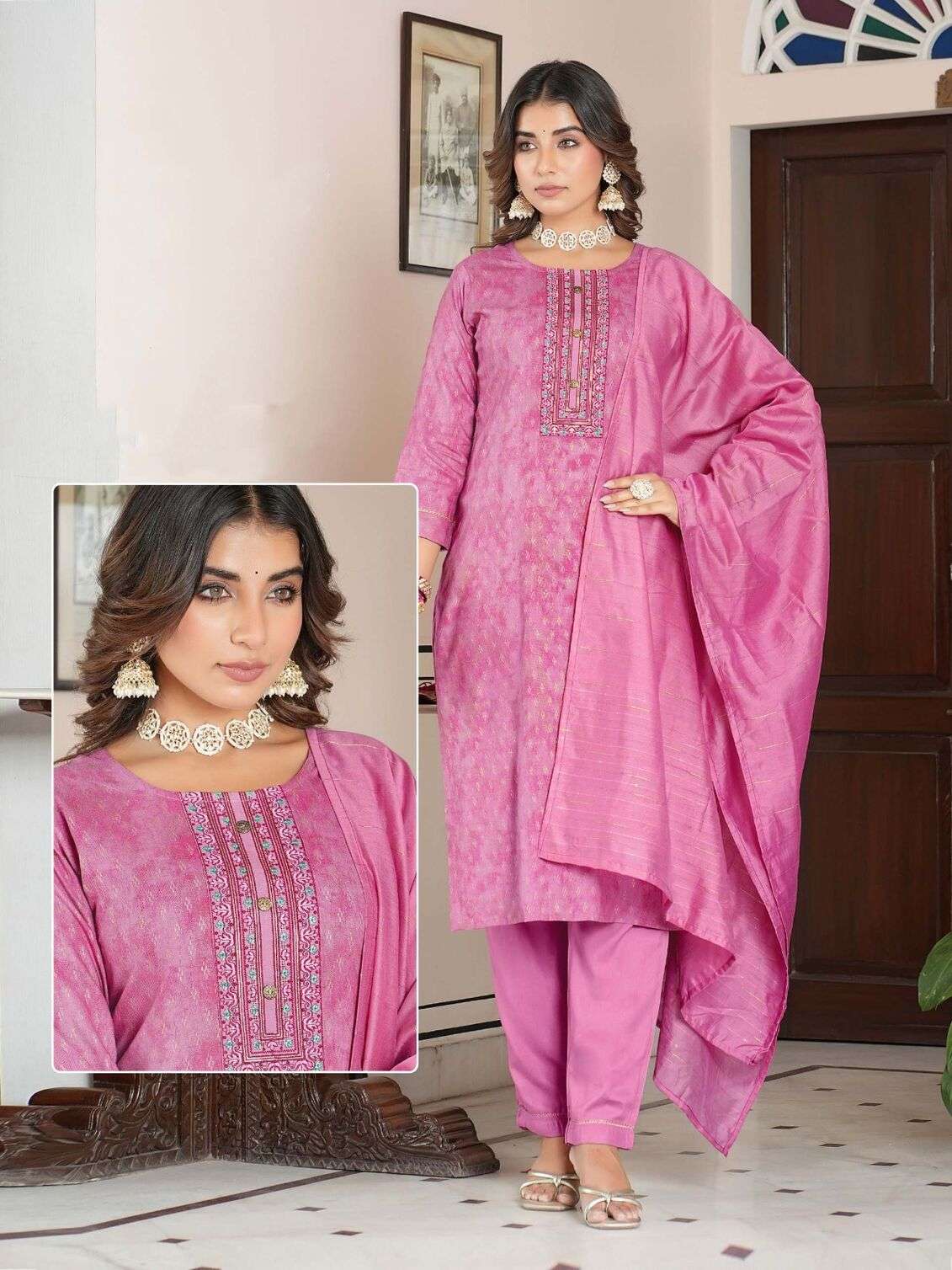 ZL-01 KK RAYON PRINT 3 PIECE CONCEPT WITH CHANDERI JACQUARD DUPATTA 